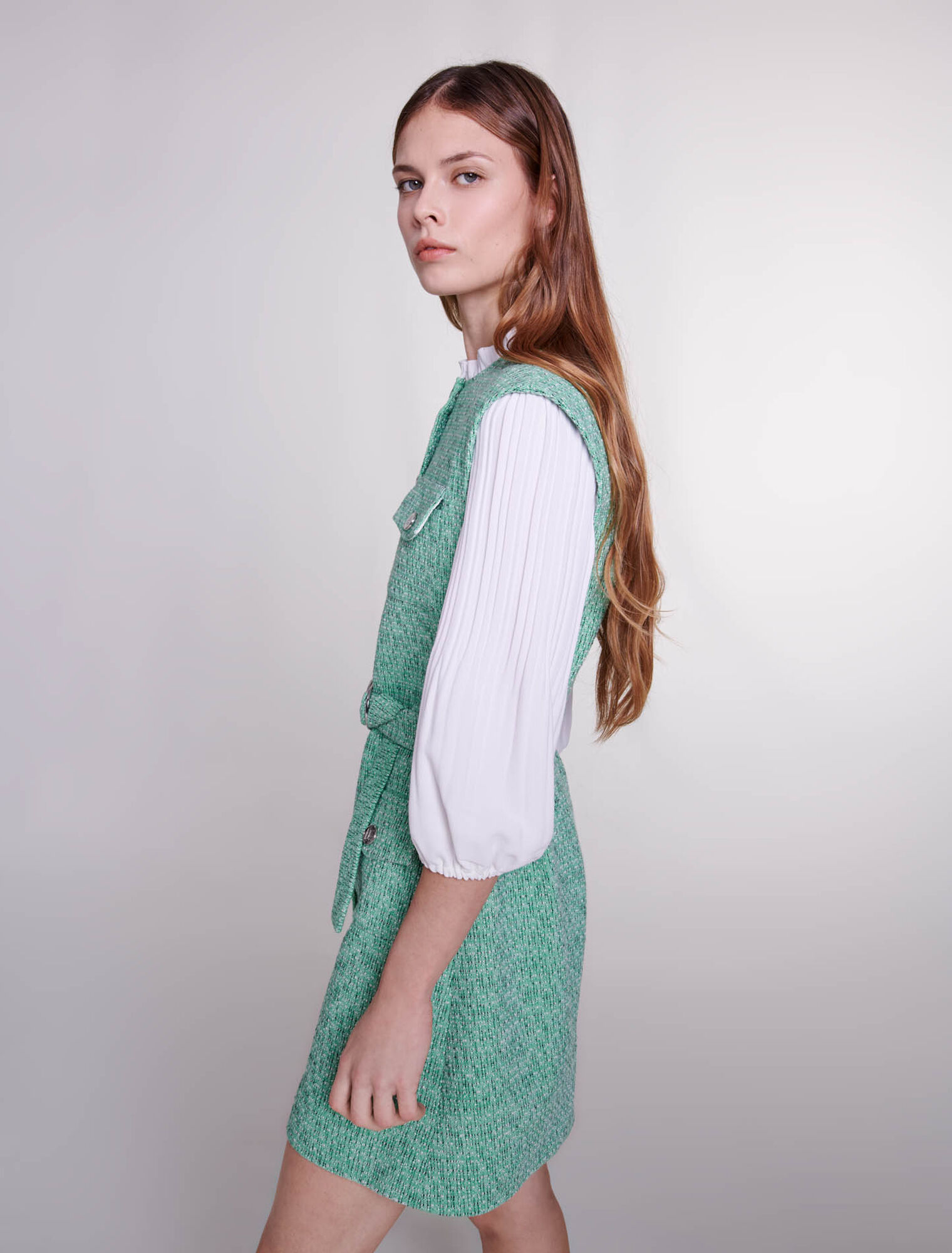Dual-material tweed dress