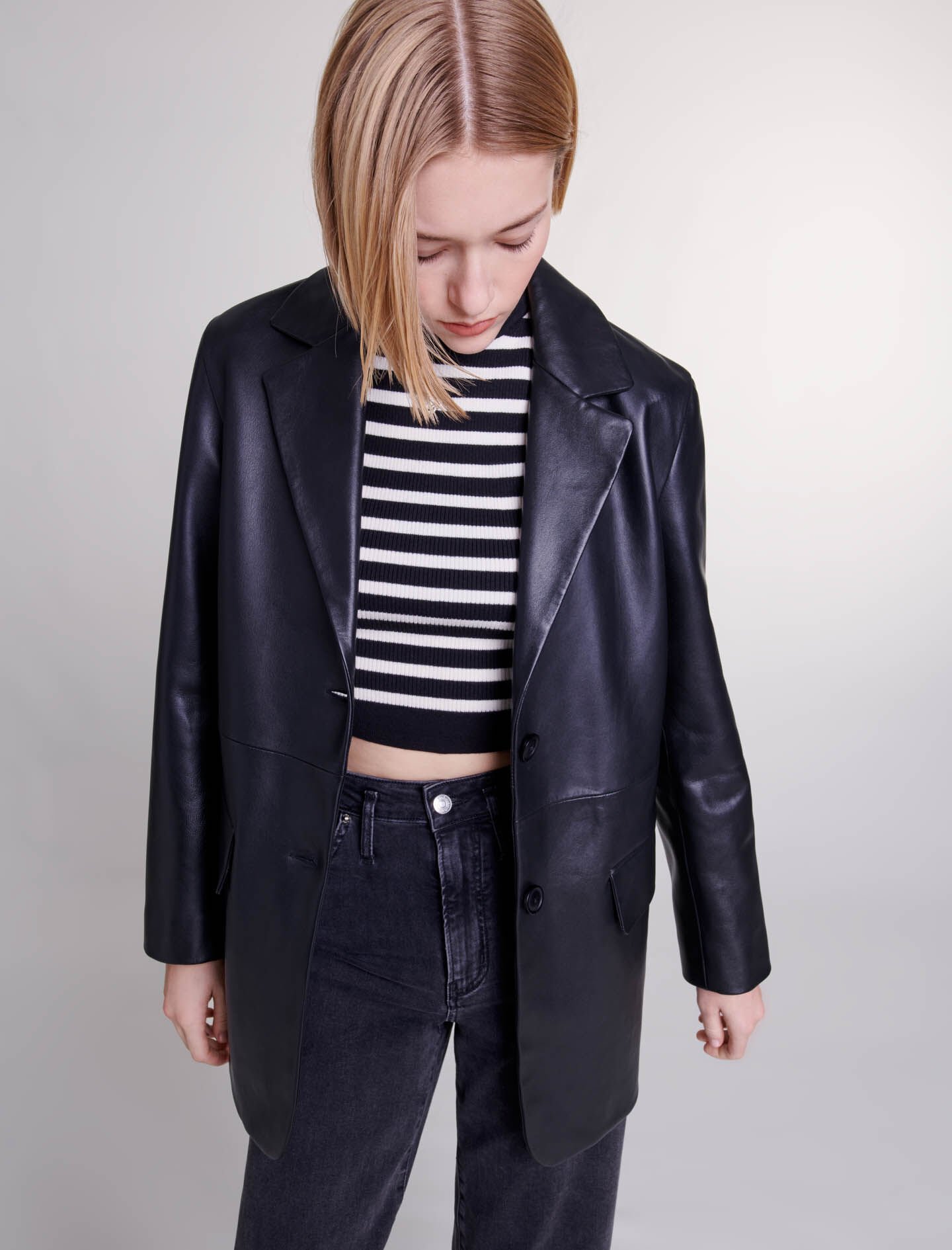 Maje patent leather jacket store