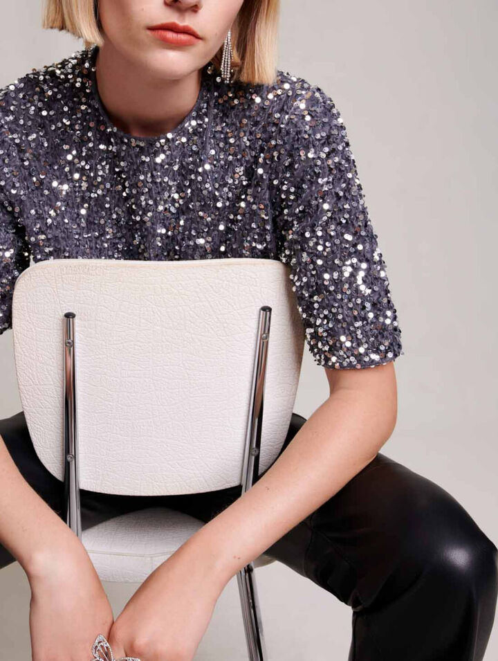 Sequinned velvet top