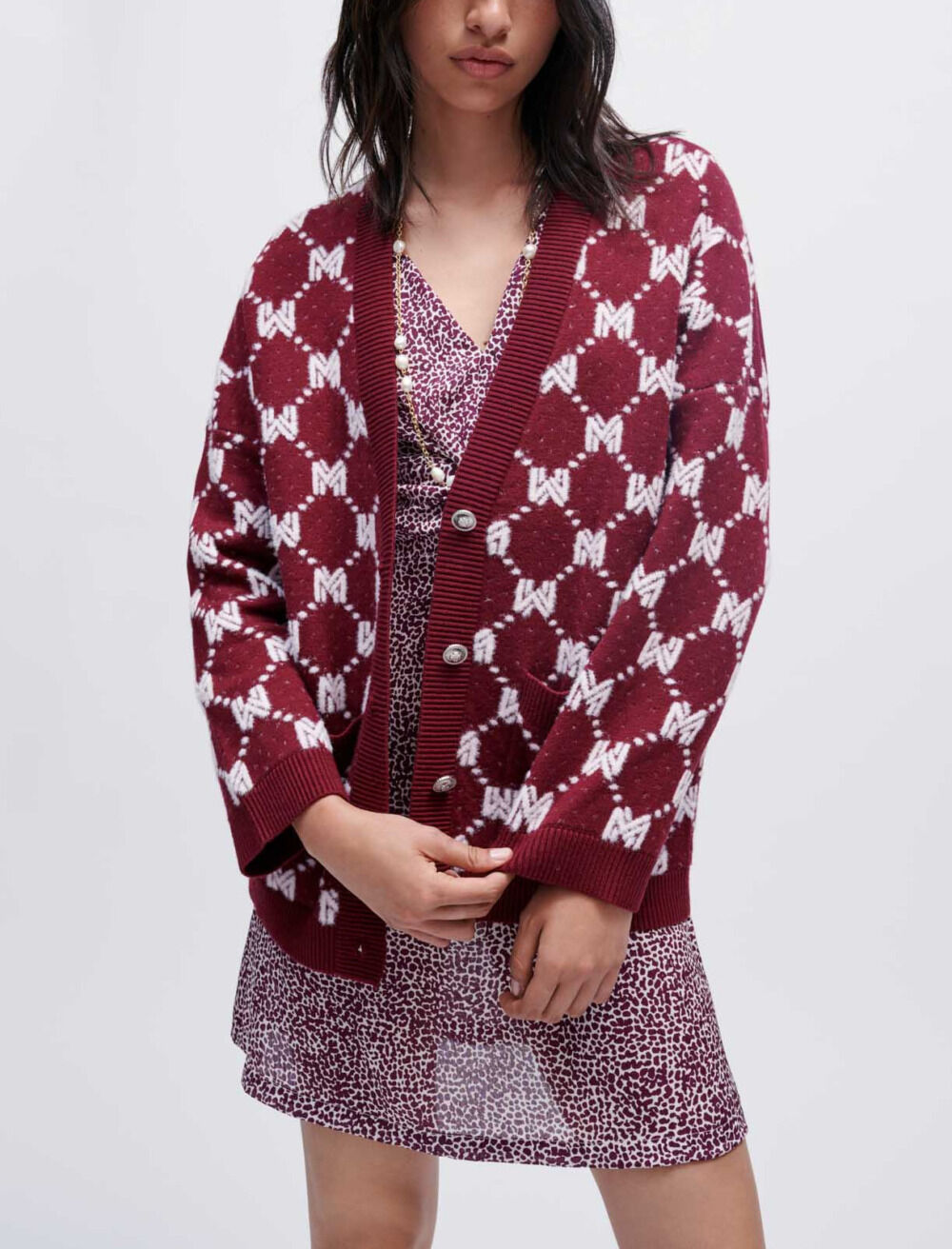 【AMERI】 UND MARBLE JACQUARD KNIT ASYMMETRICAL DESIGN KNIT WITH FRINGE DETAIL SWITCHED TO