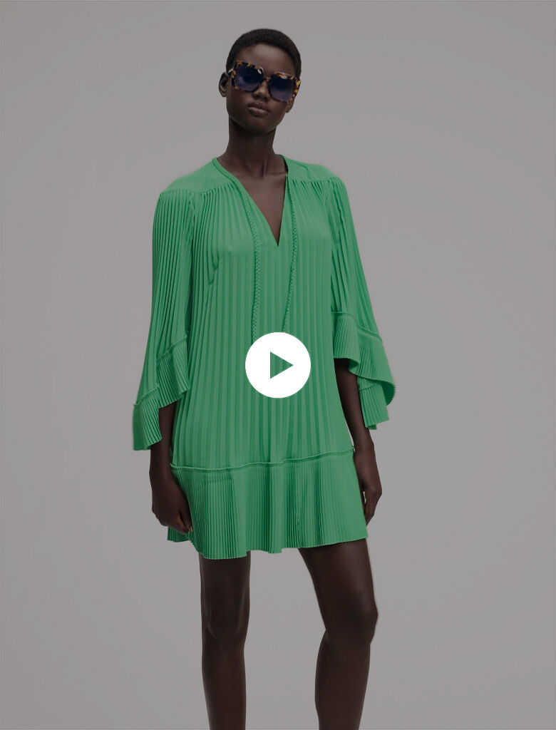 Mini pleated dress Green For Women | Maje