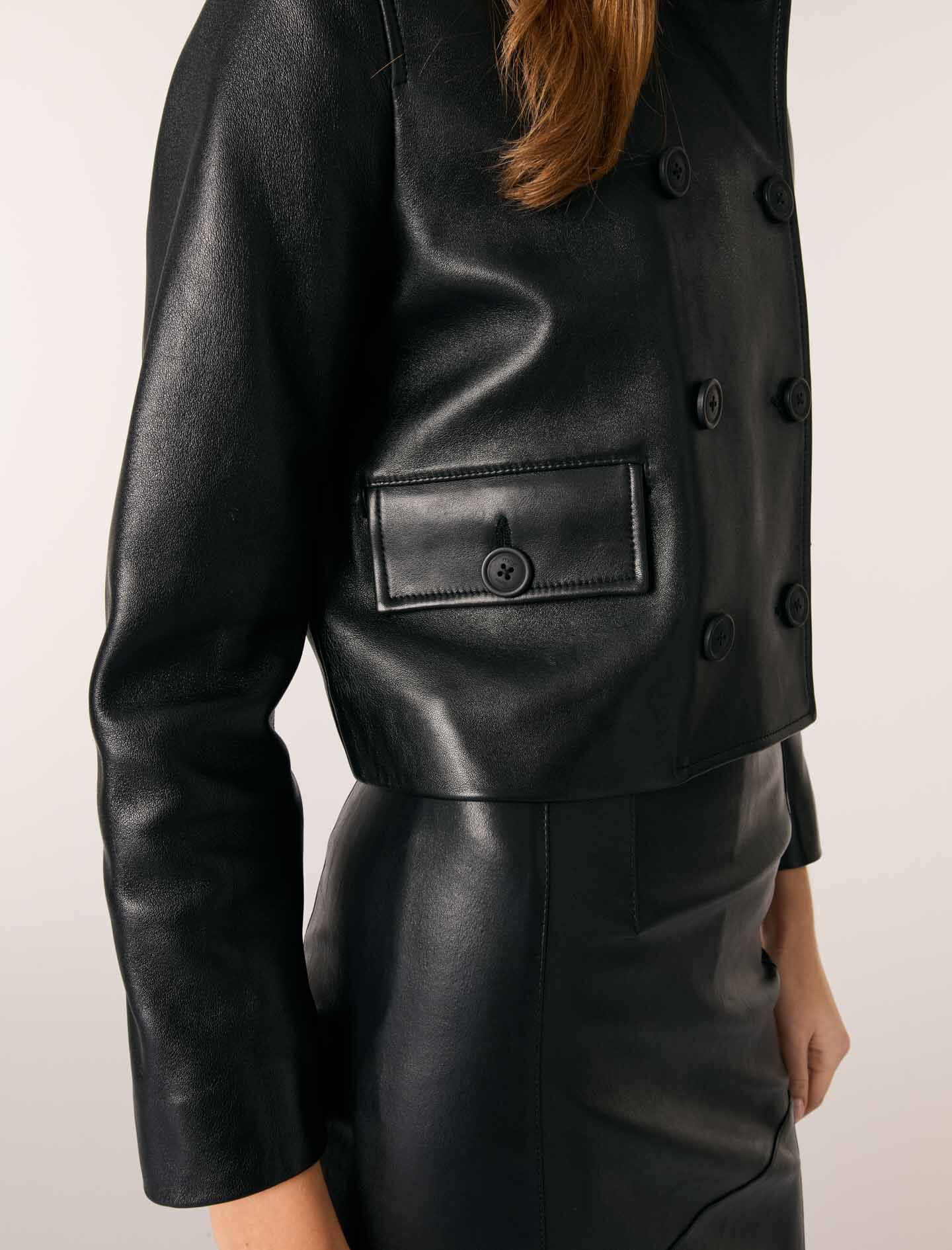 Cropped leather jacket Black / Gray For Women | Maje