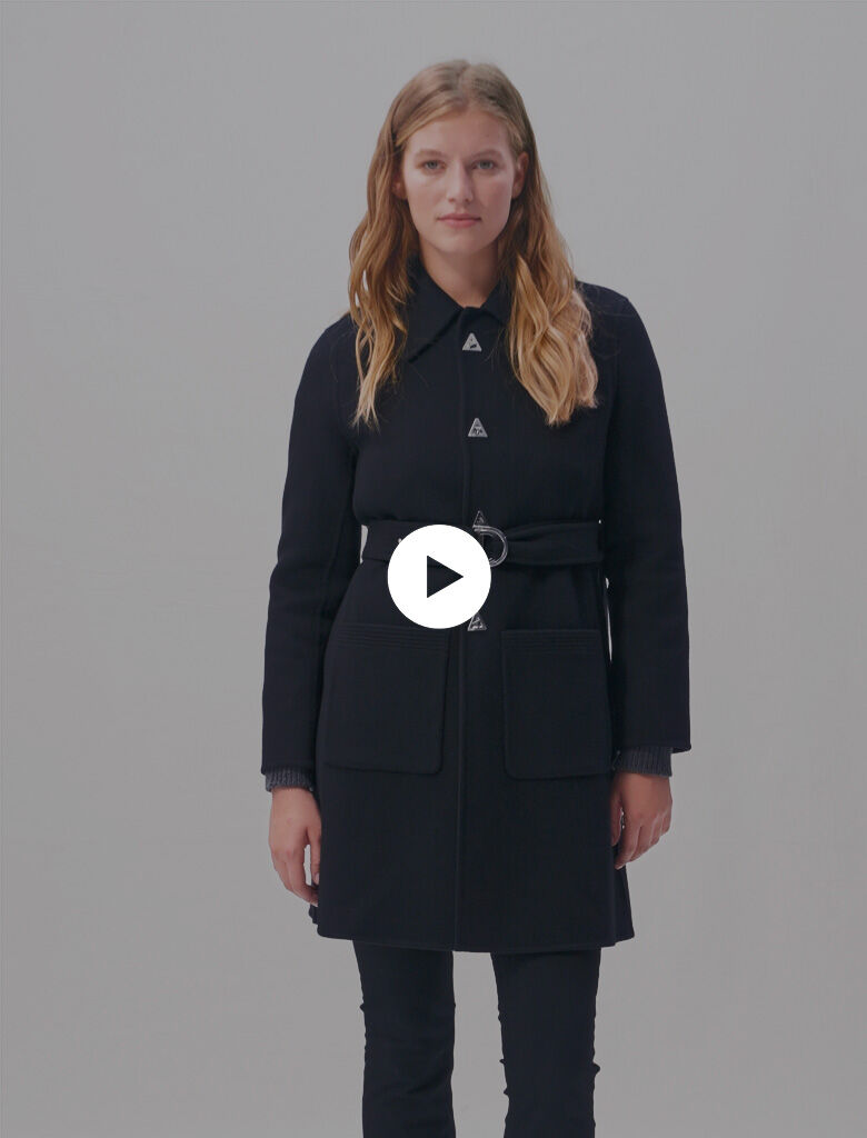 Belted mid length coat Black Gray For Women Maje