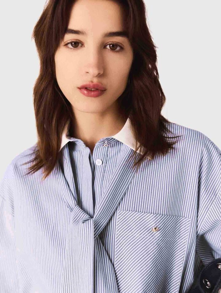 Striped pussy bow shirt