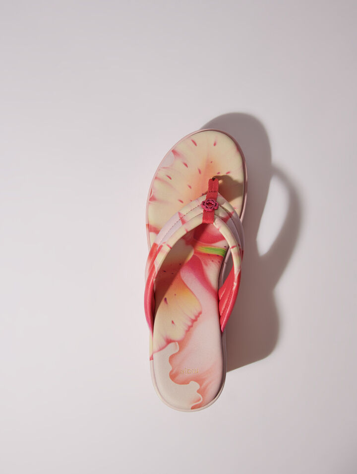 Flower print wedge sandals