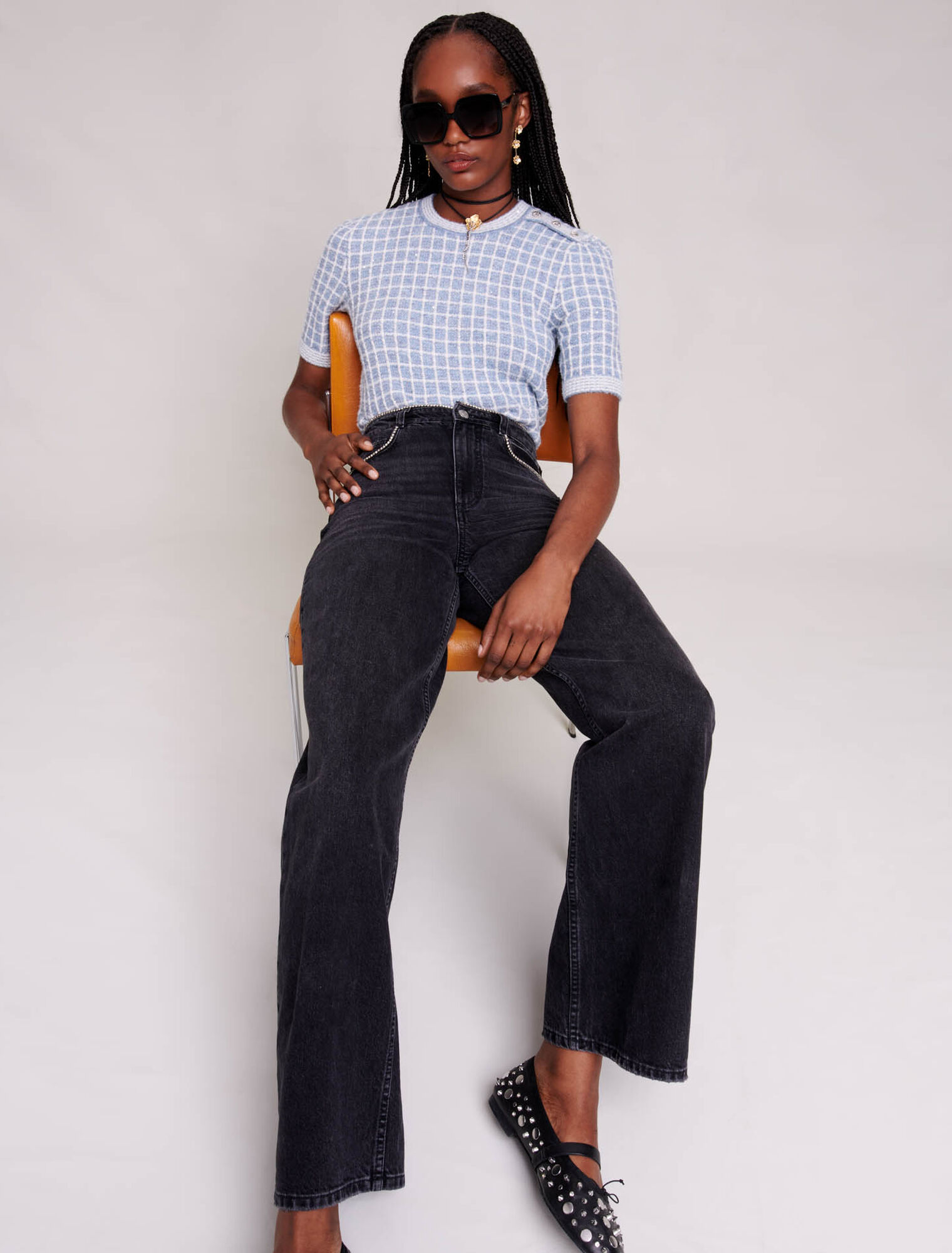 Wide-leg jeans with rhinestones
