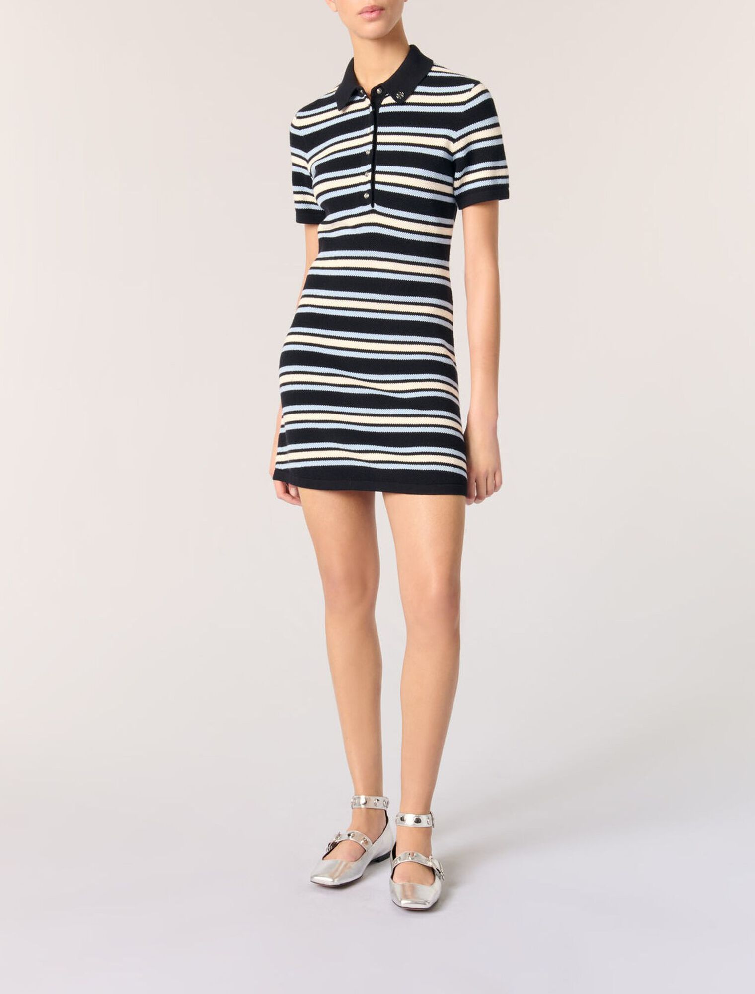 Striped knit polo dress