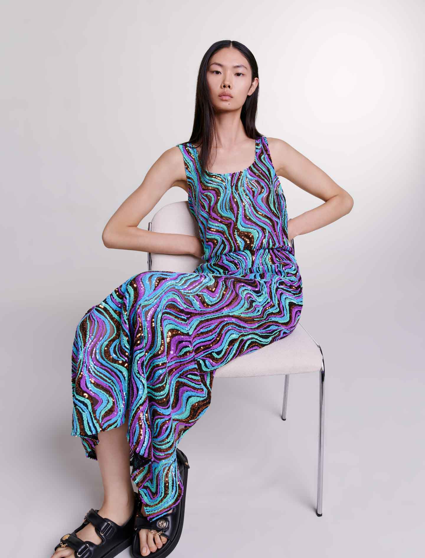 スカート Sequins Embellished Blue Maxi Skirt Mugler Sequins Embellished Blue Maxi Skirt - Runway Catalog