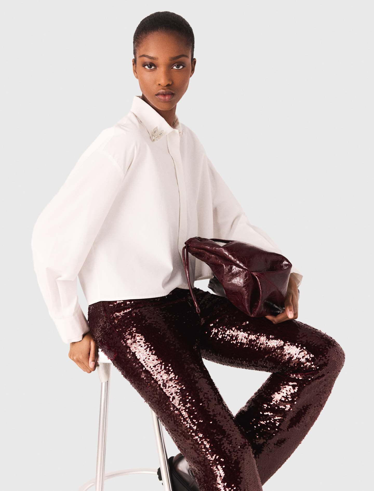 Cropped shirt with jewel detail White For Women | Maje