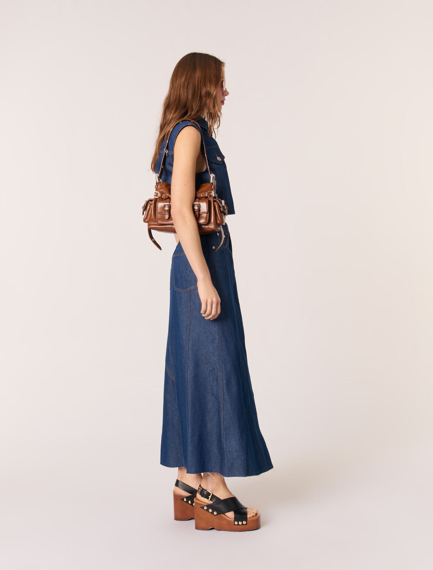 Denim cropped sleeveless jacket