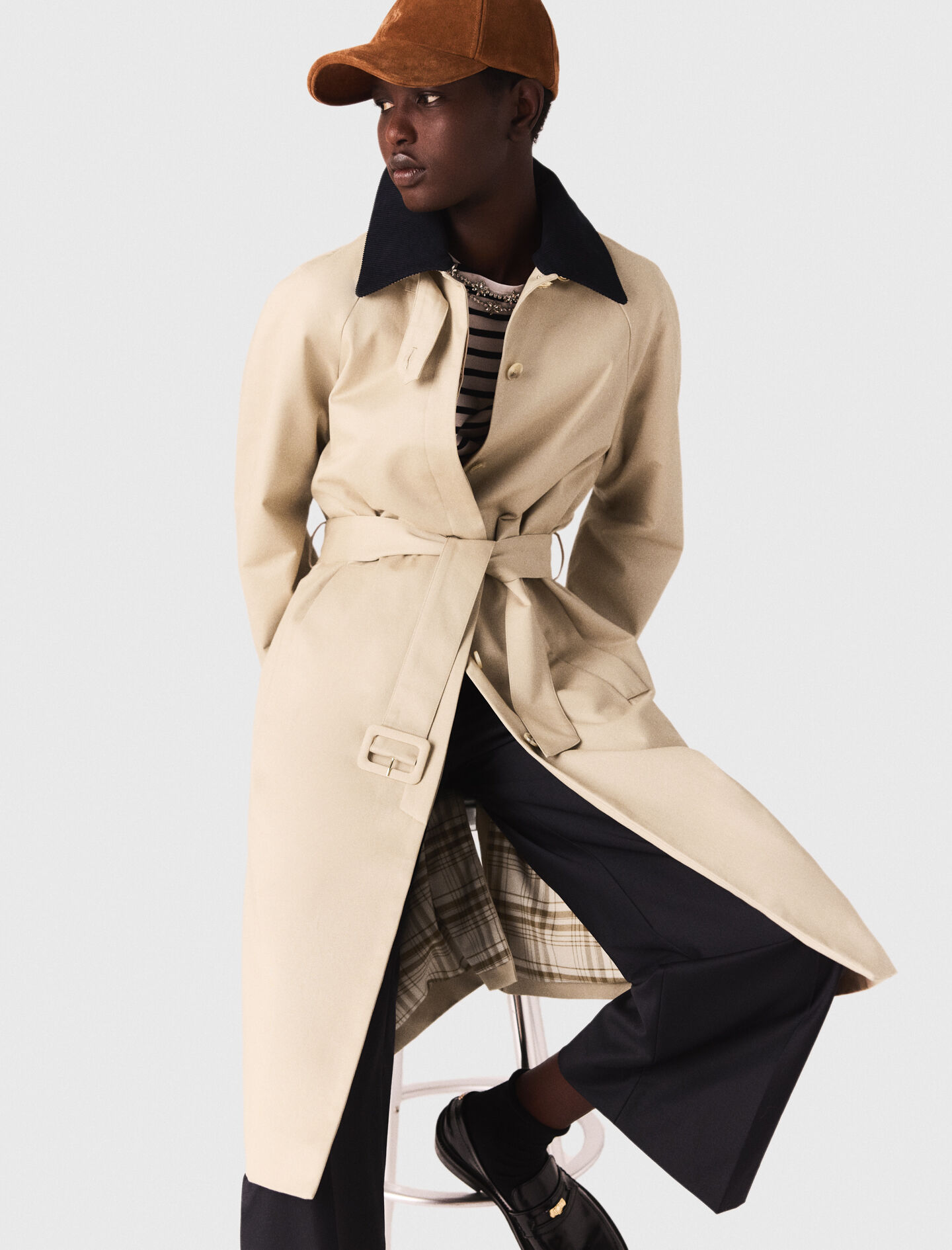 Contrast sleeve and collar trench Natural For Women | Maje