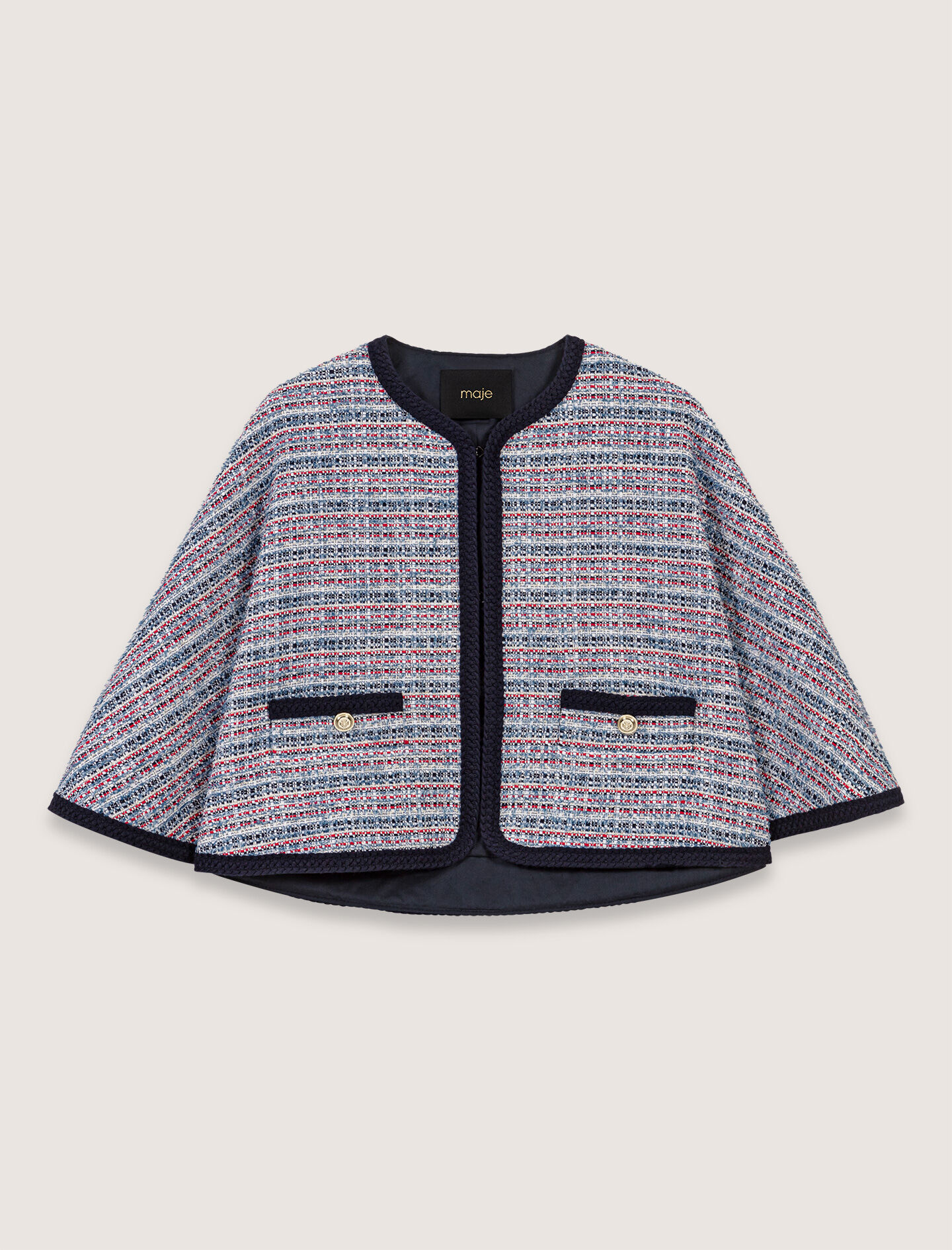Tweed cape with contrasting trim Bicolor For Women | Maje