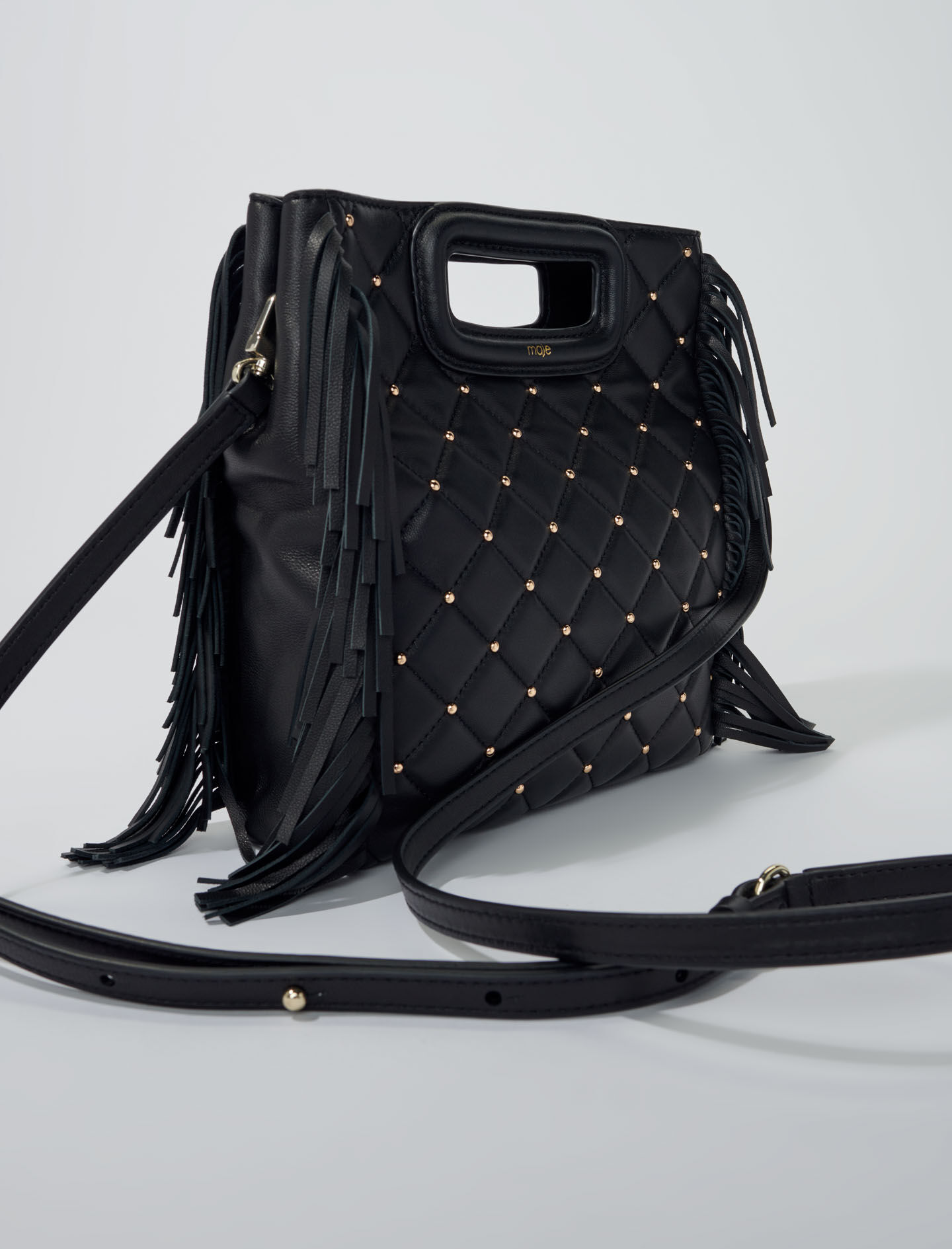M bag in studded, quilted leather Black / Gray For Women | Maje