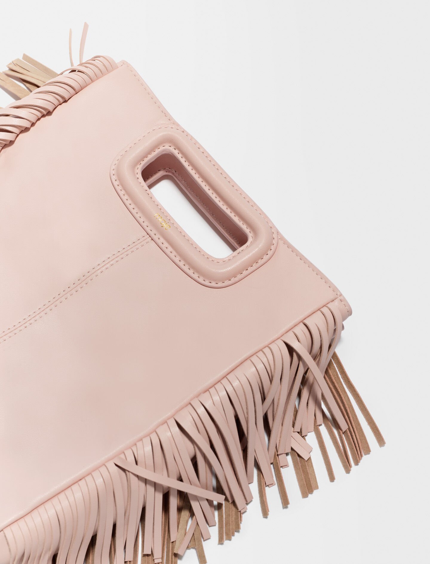 【MAJE】フリンジ付きスムースレザー Mバッグ - ピンク Pink Smooth Leather M Bag by Maje | Rent the Runway