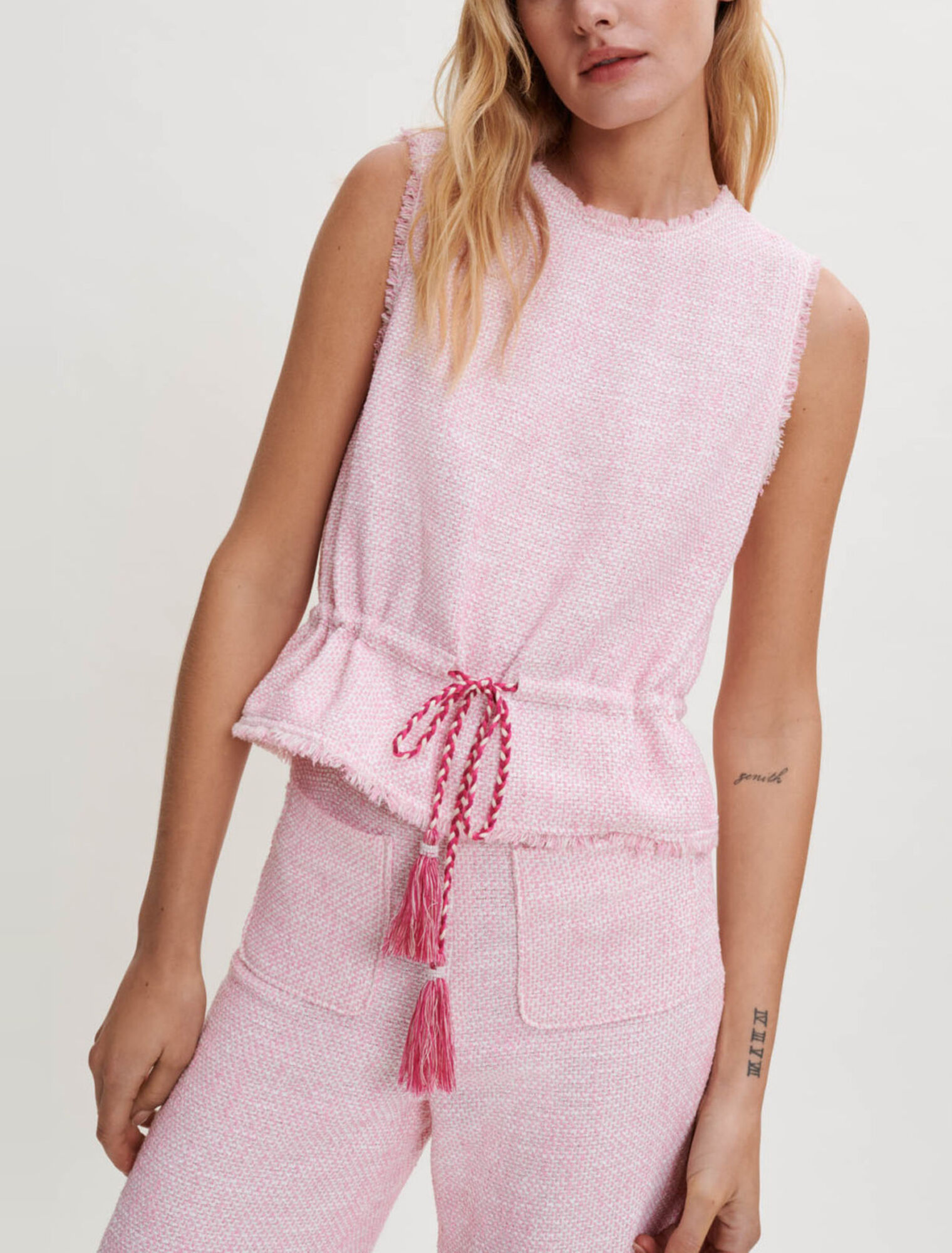 Sleeveless tweed top