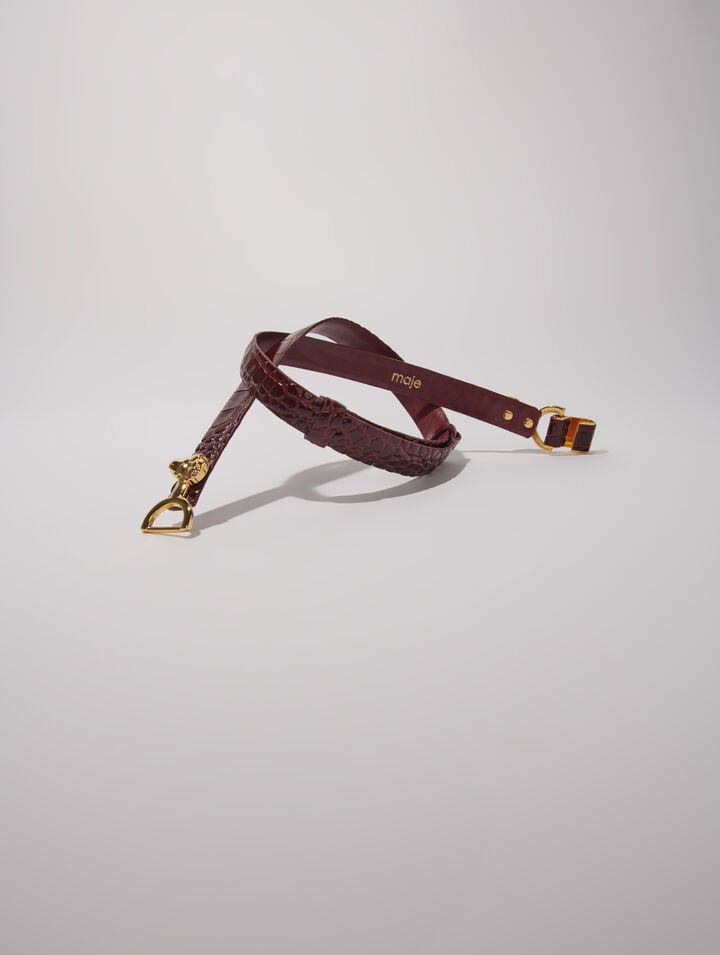 Thin leather belt with lion bit
