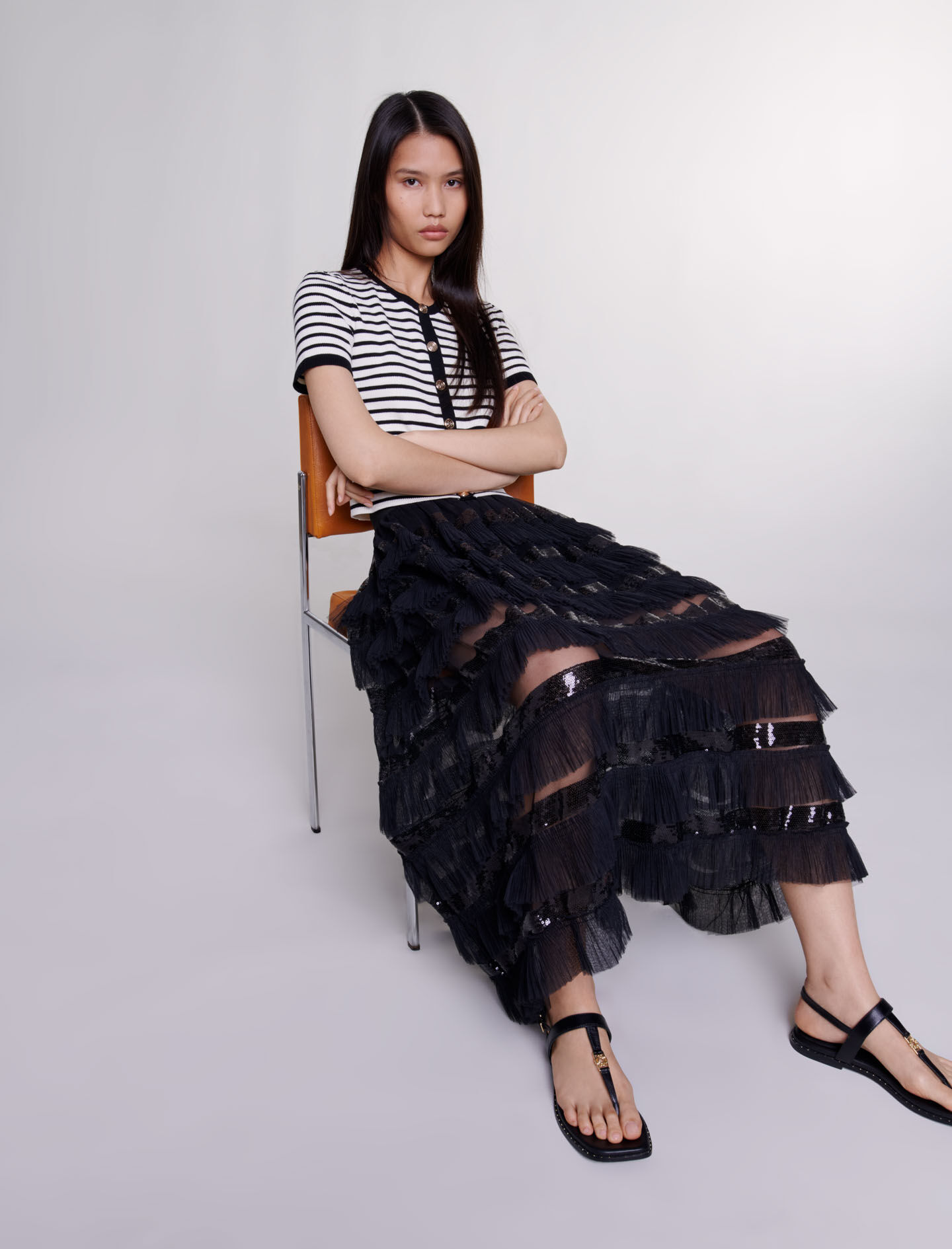 Ruffled maxi skirt Black / Gray For Women | Maje