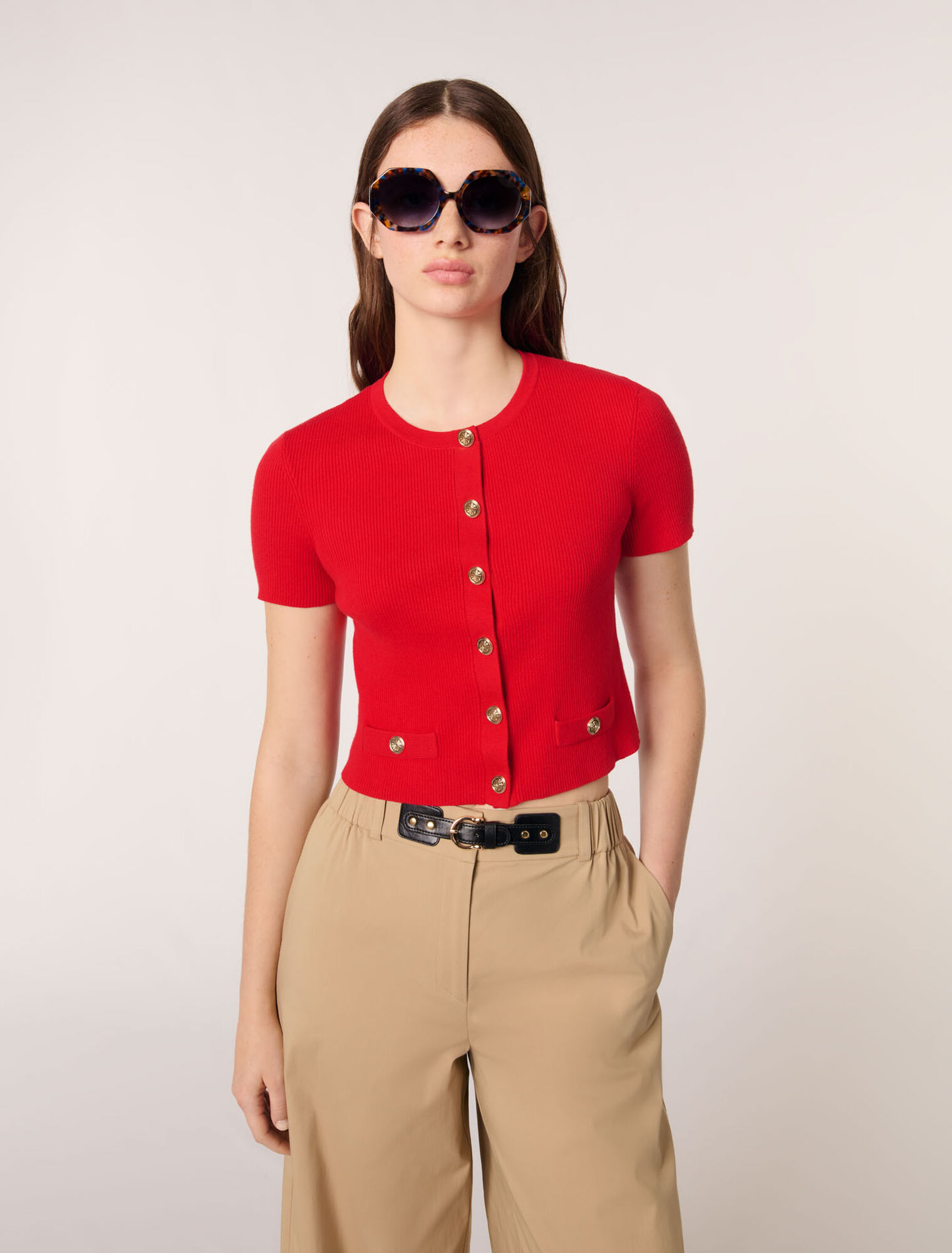 Cropped short sleeve cardigan