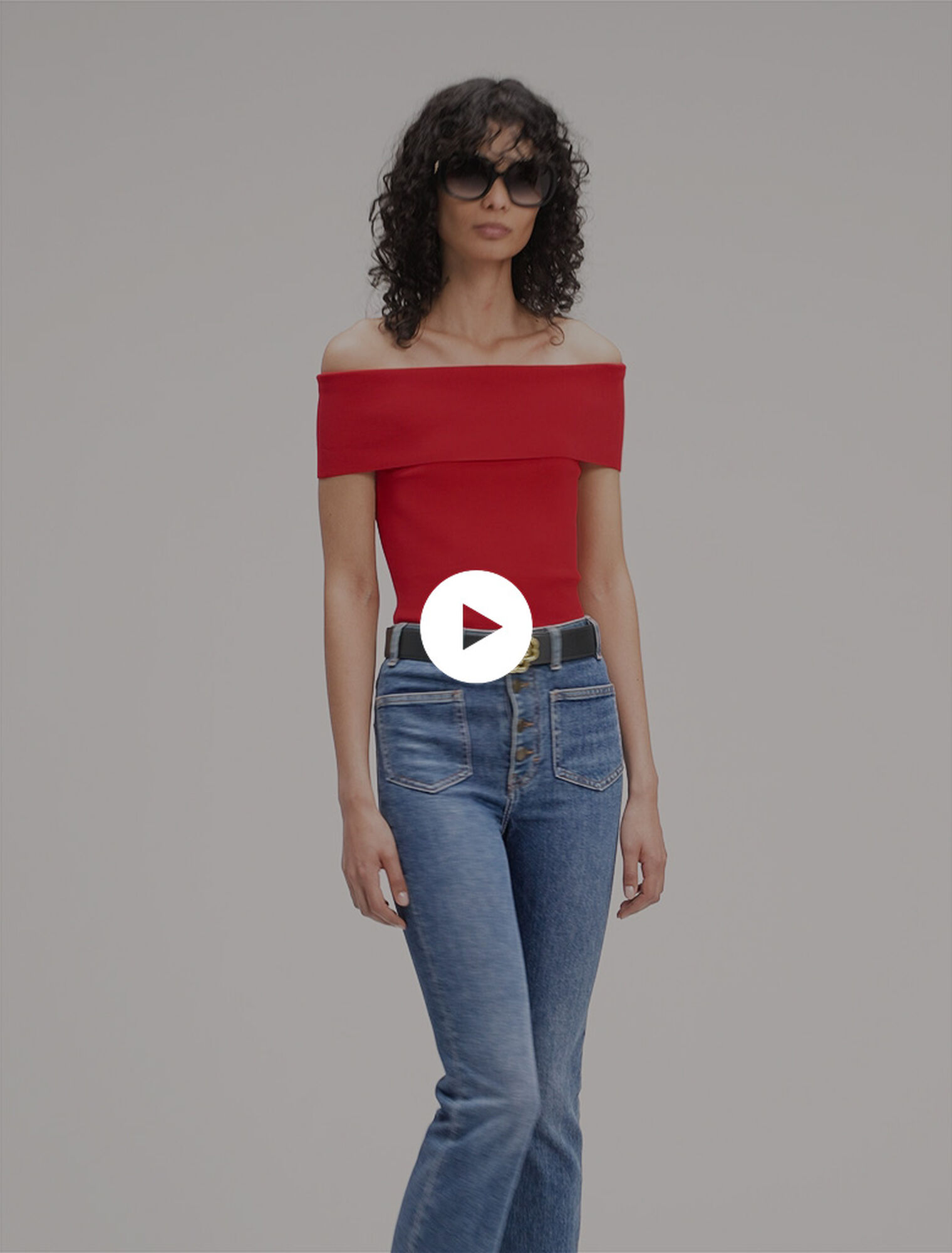 Rib knit bardot-neck top