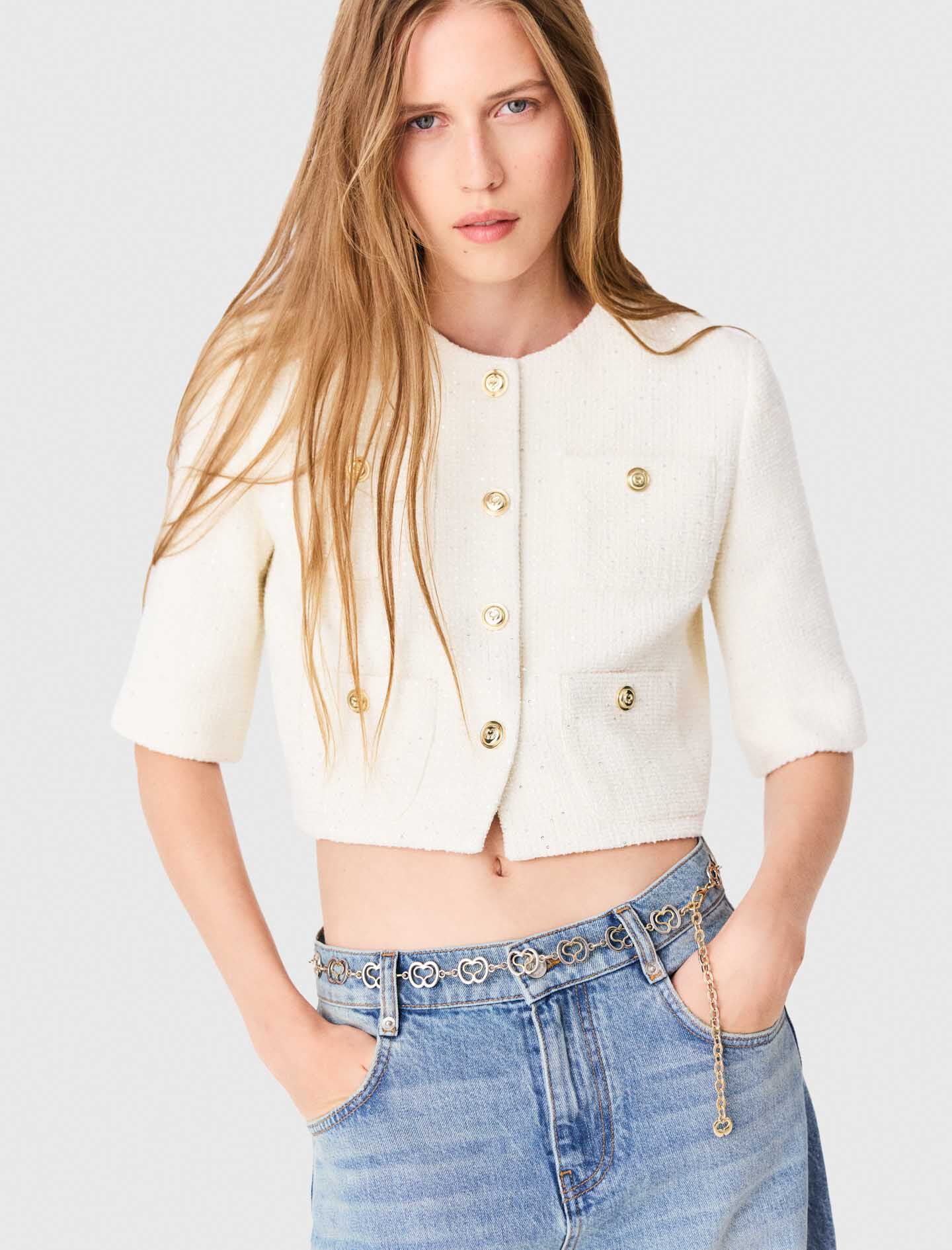 Short-sleeved tweed jacket White For Women | Maje