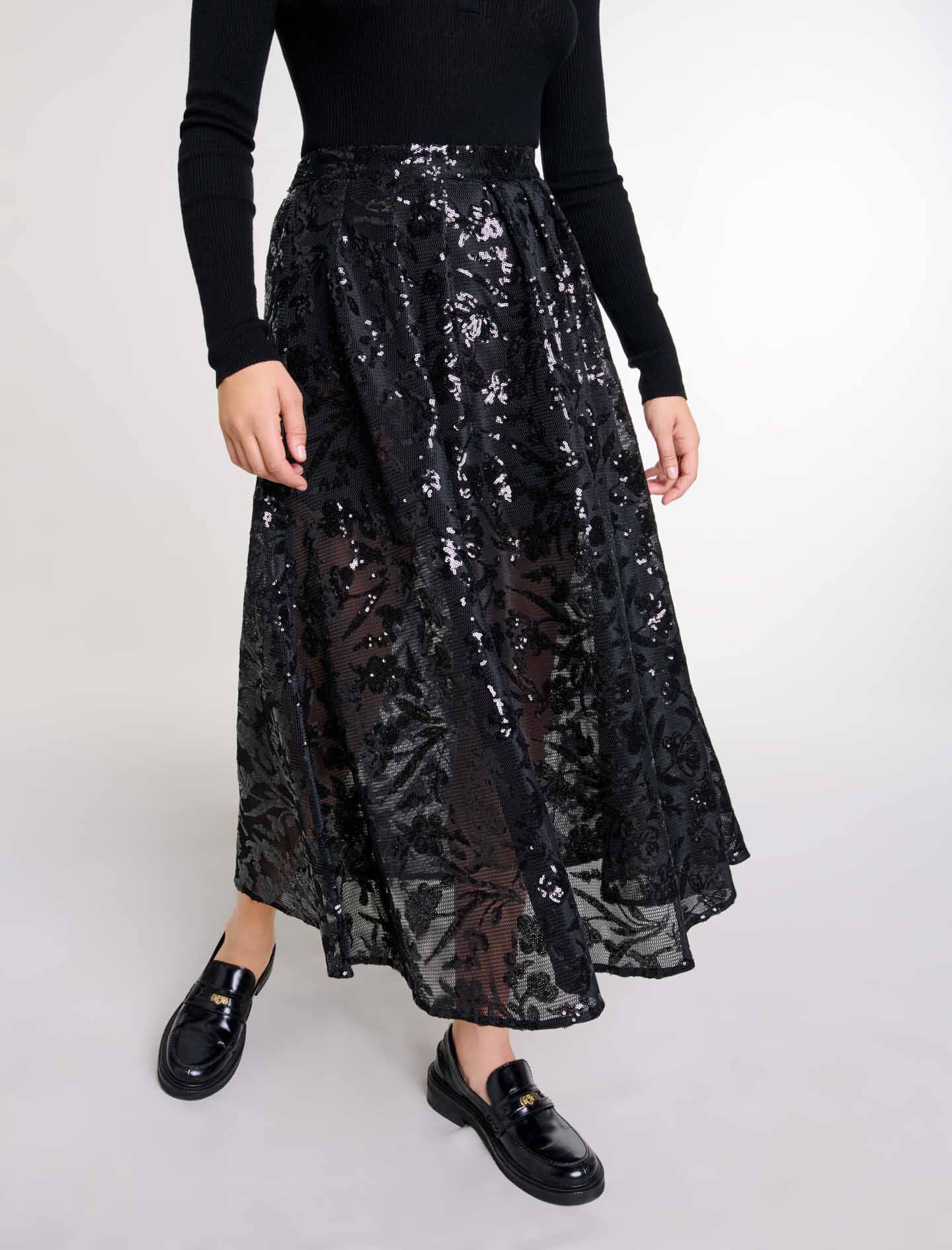 2024年激安 maxi Sequin skirt Maje | Women For Gray / Black ジャケット・アウター
