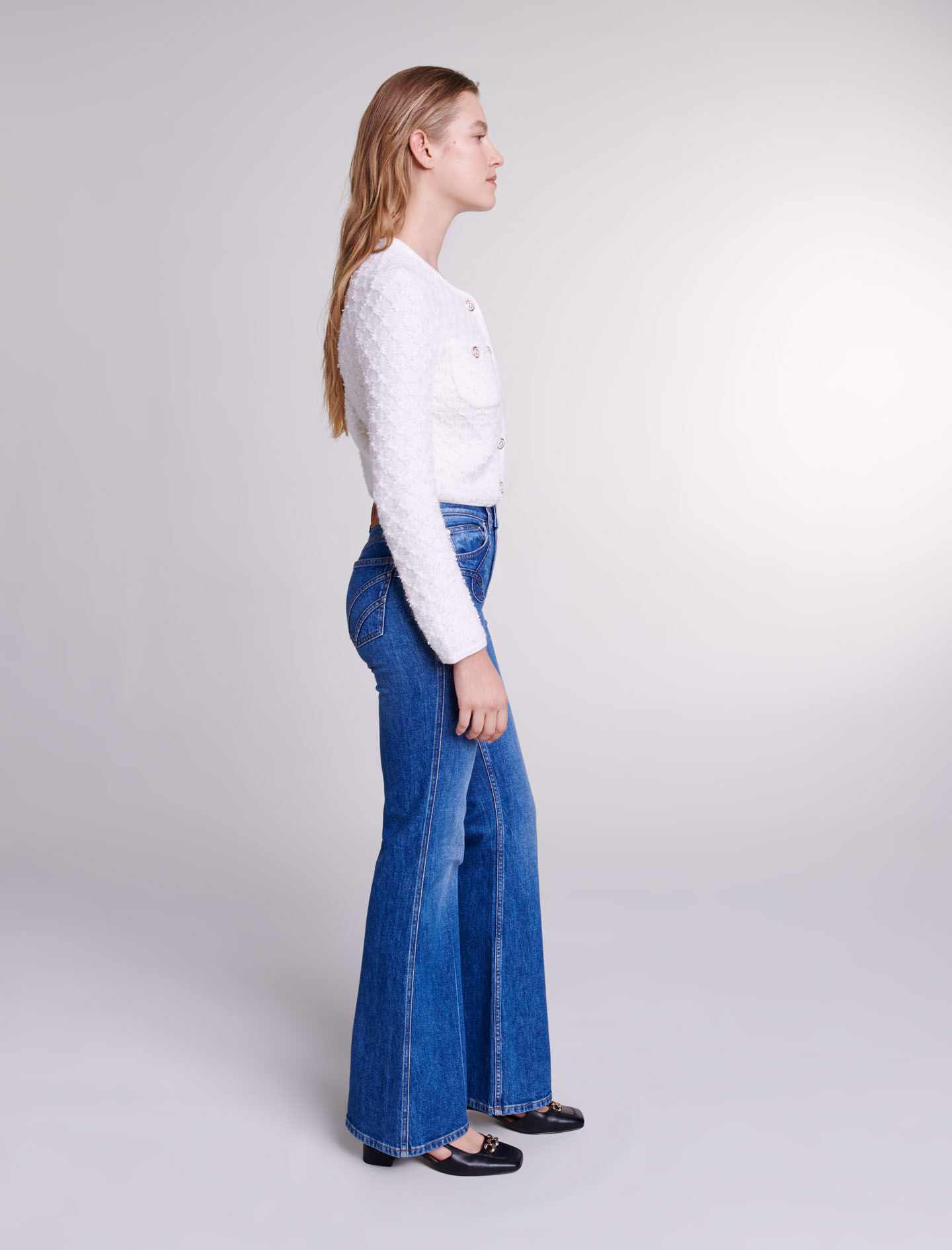Embroidered flared jeans Blue For Women | Maje Embroidered flared jeans Blue For Women | Maje