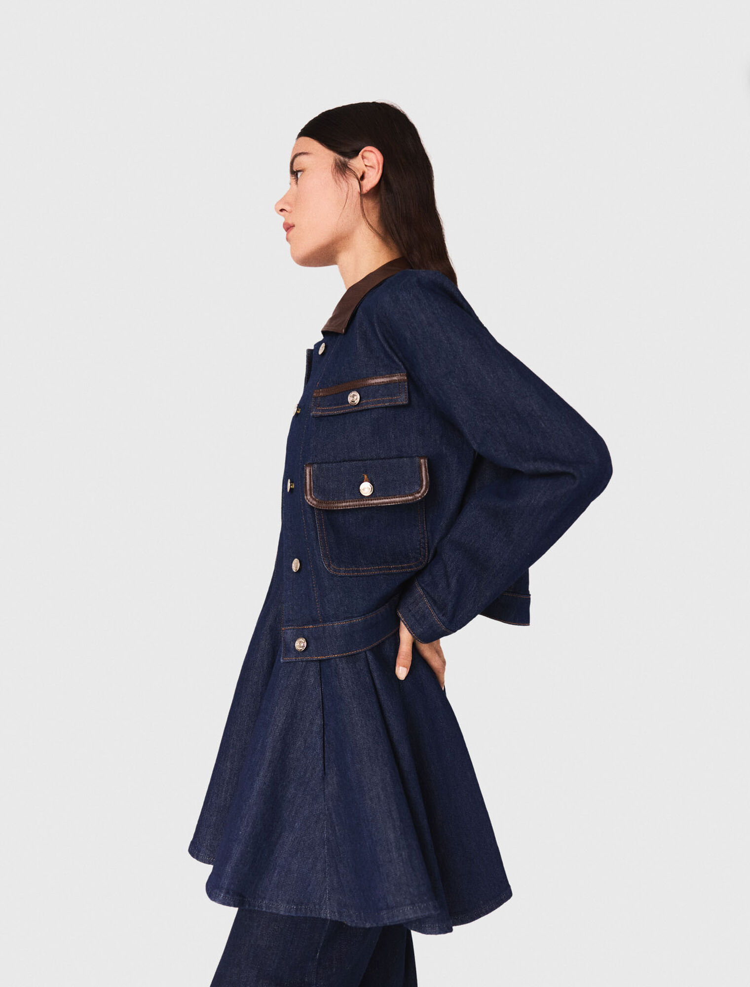 Denim jacket with faux leather