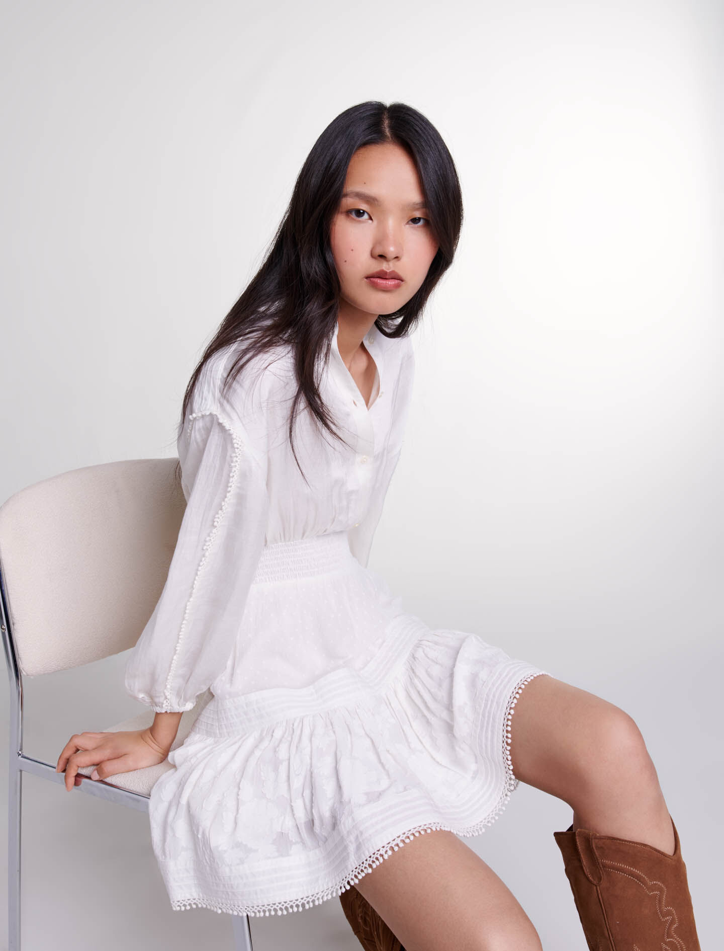 Short cotton patchwork dress White For Women | Maje