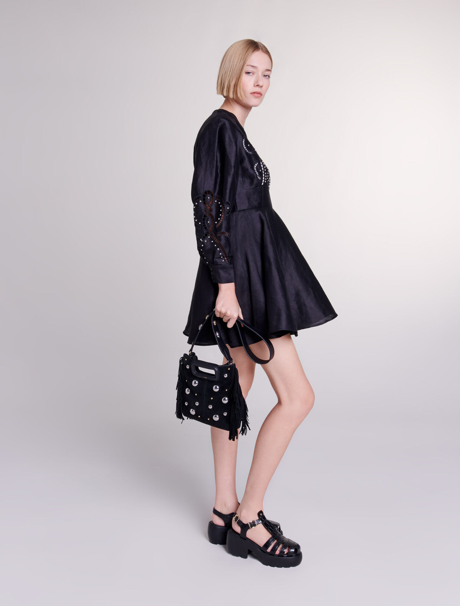 Short embroidered linen dress