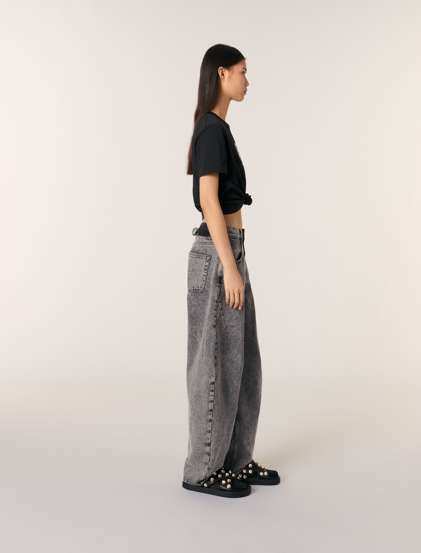 Embroidered T-shirt Black / Gray For Women | Maje