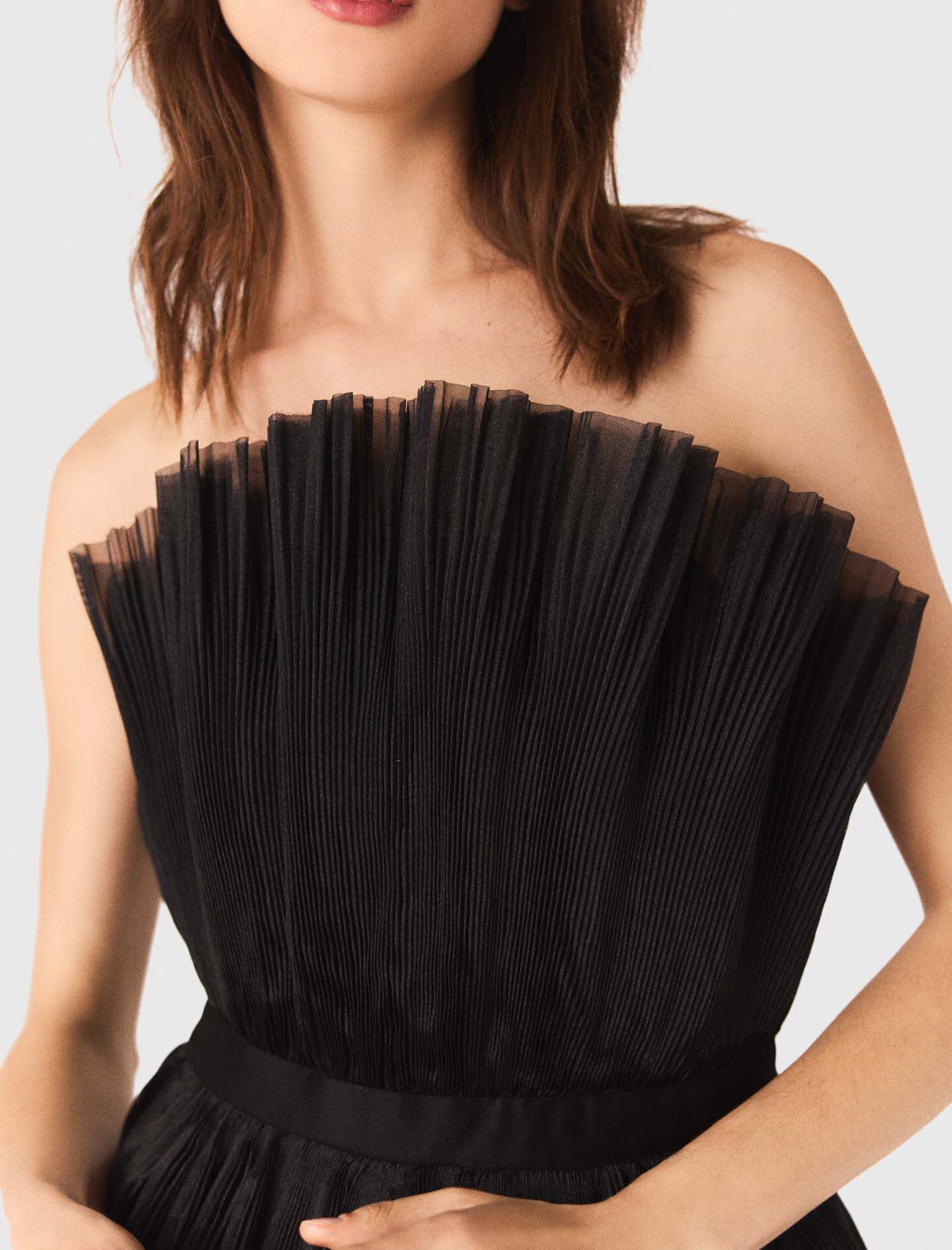 Tulle and organza bustier dress Black / Gray For Women | Maje