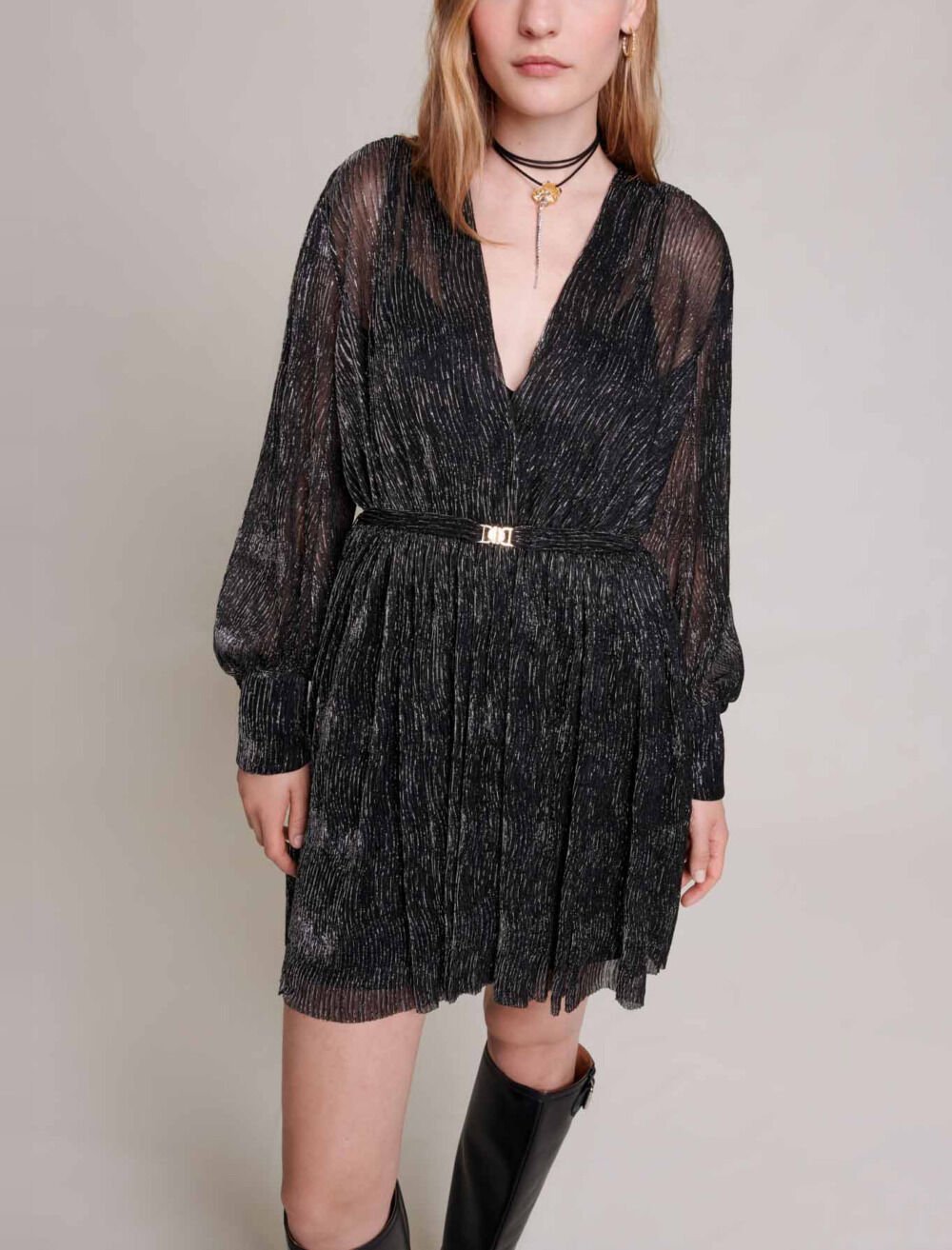 IT MICHAA [イミシャ] Spangle tweed mini dress FLORAL TWEED MINI DRESS IN BEIGE | CULT MIA | HAPPY CLOTHING