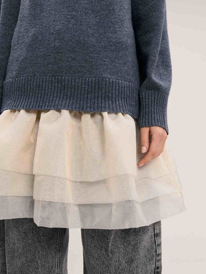 Wool and organza dual-fabric dress