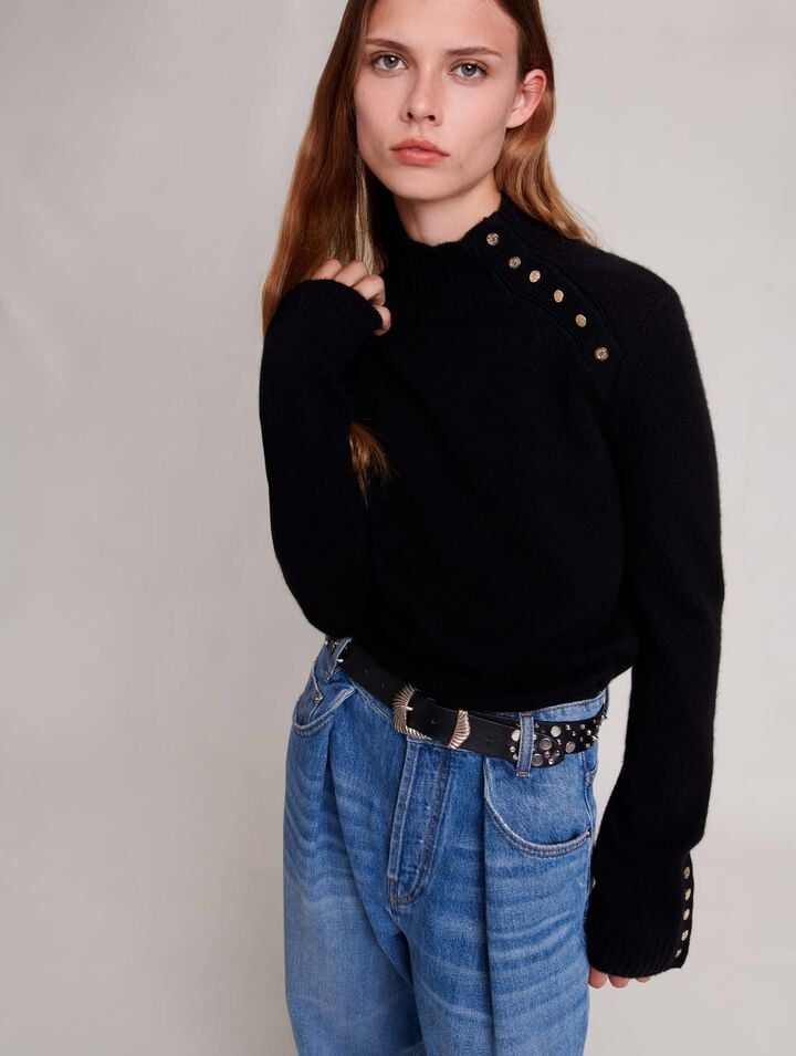 Cashmere sweater with gold snap buttons