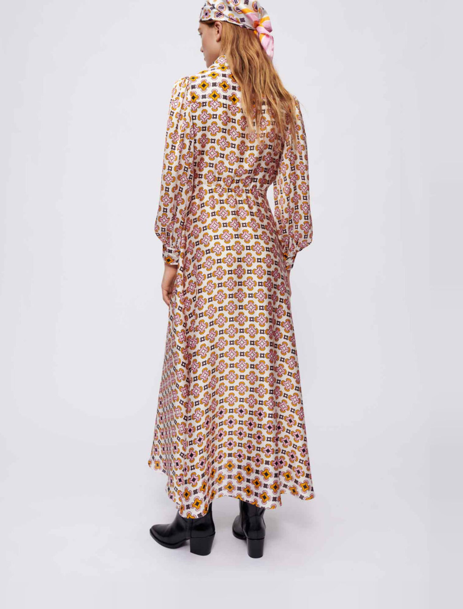 Printed satin shirt dress