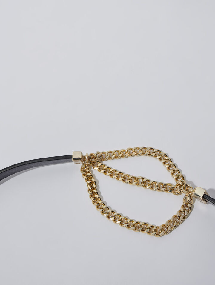 Clover leather and chain belt