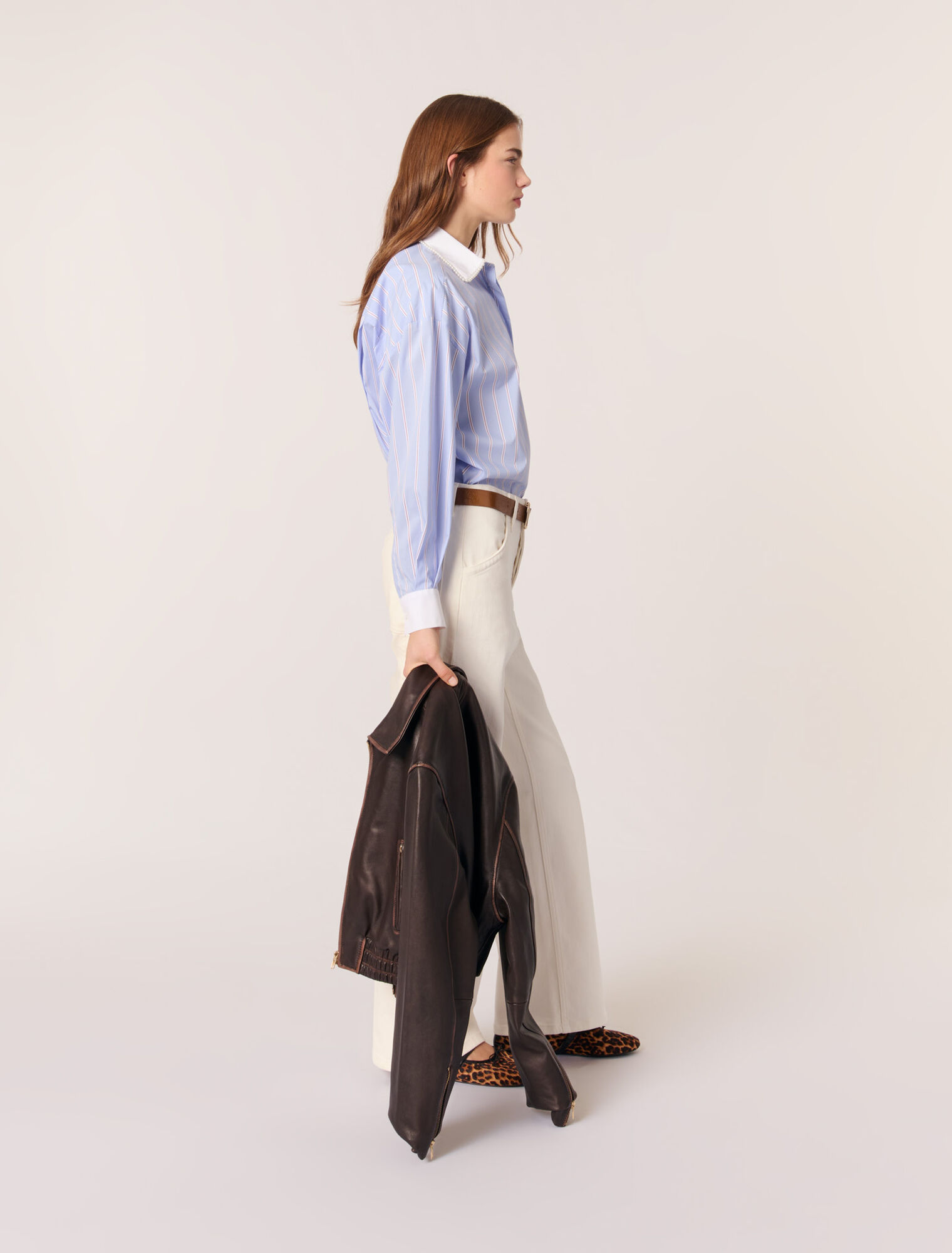 Striped shirt with beaded collar
