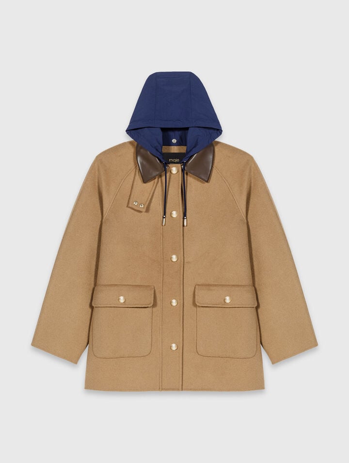 Wool coat with removable hood