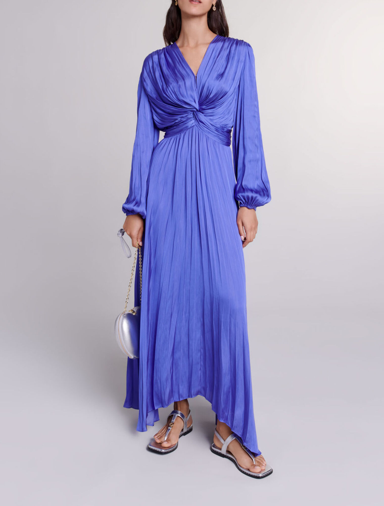 Satin-effect draped maxi dress