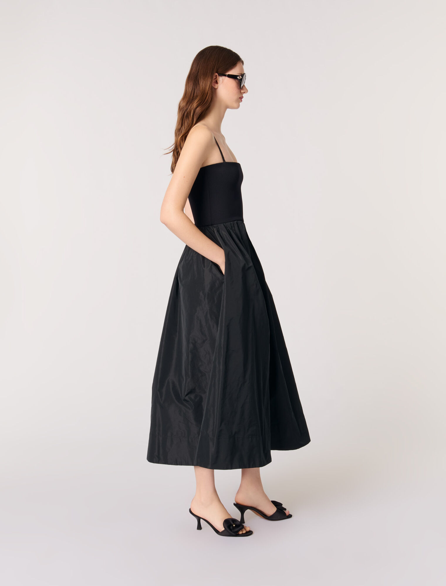 Strapless mesh and taffeta dress