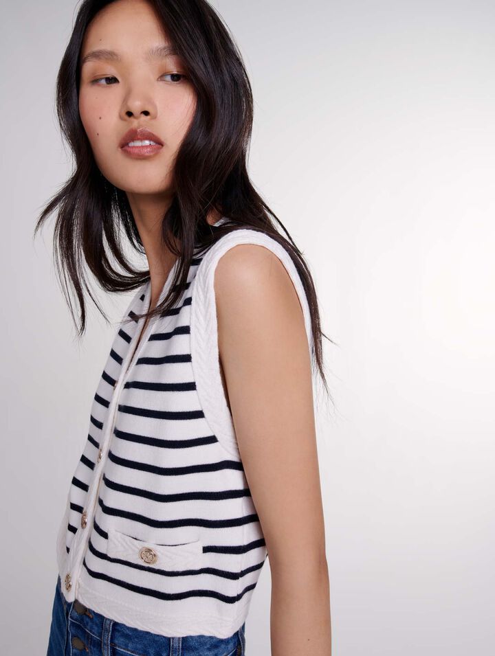 Sleeveless striped cardigan