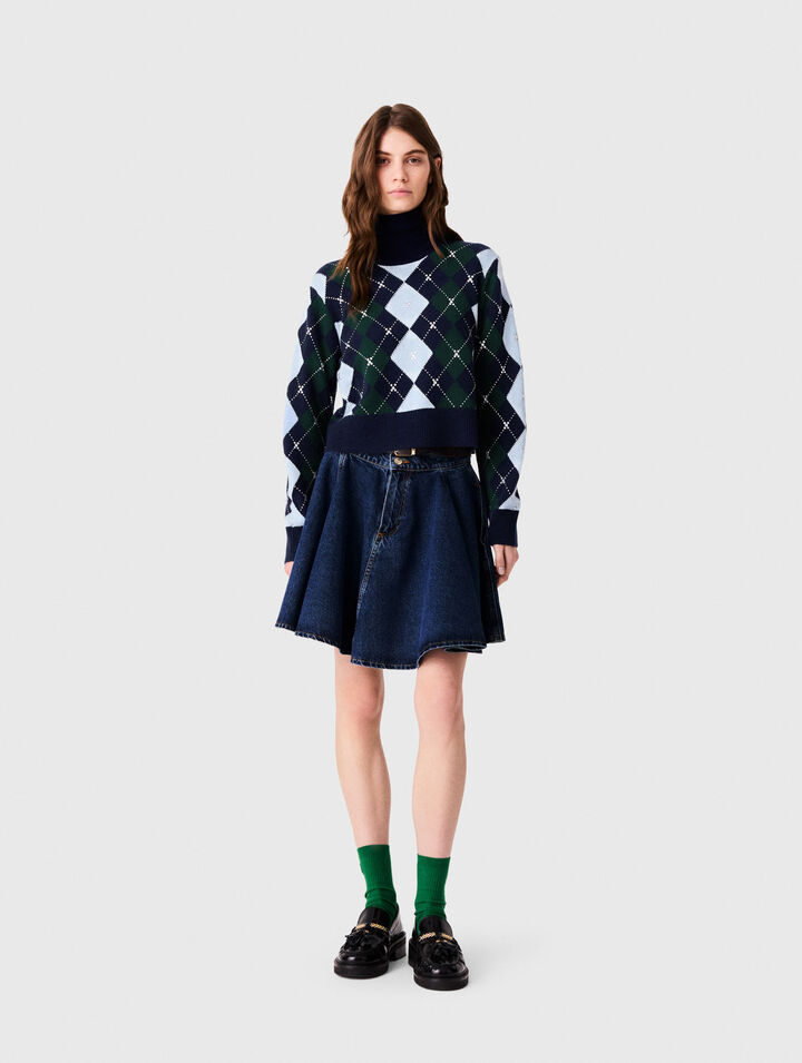 Argyle sweater with rhinestones
