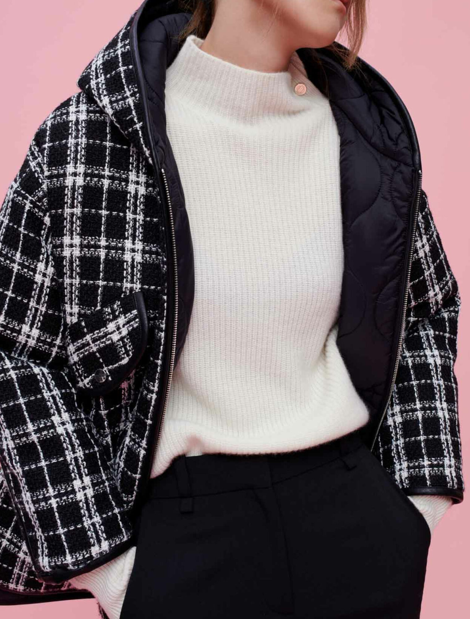 Reversible tweed jacket with hood