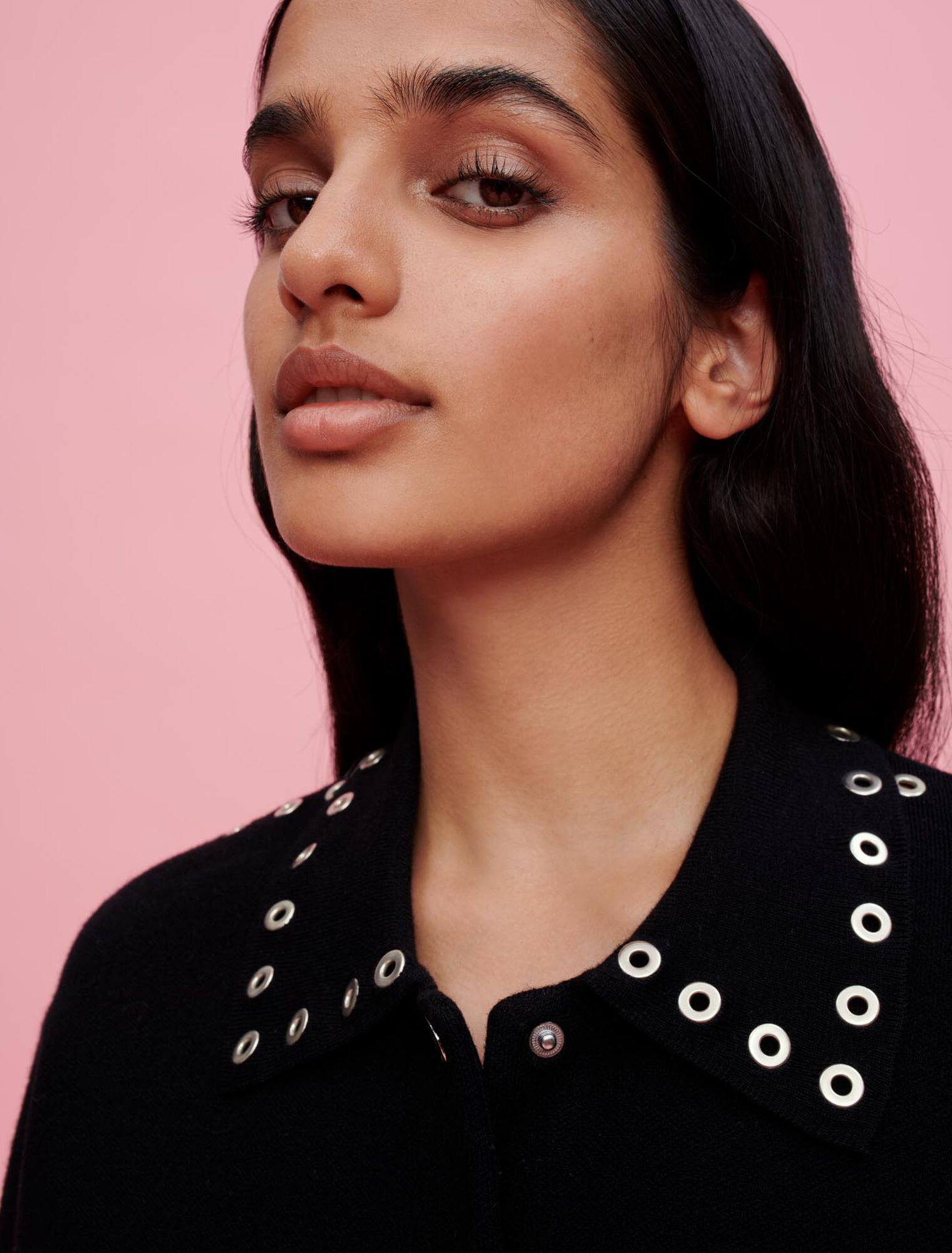 Knit overshirt with eyelets