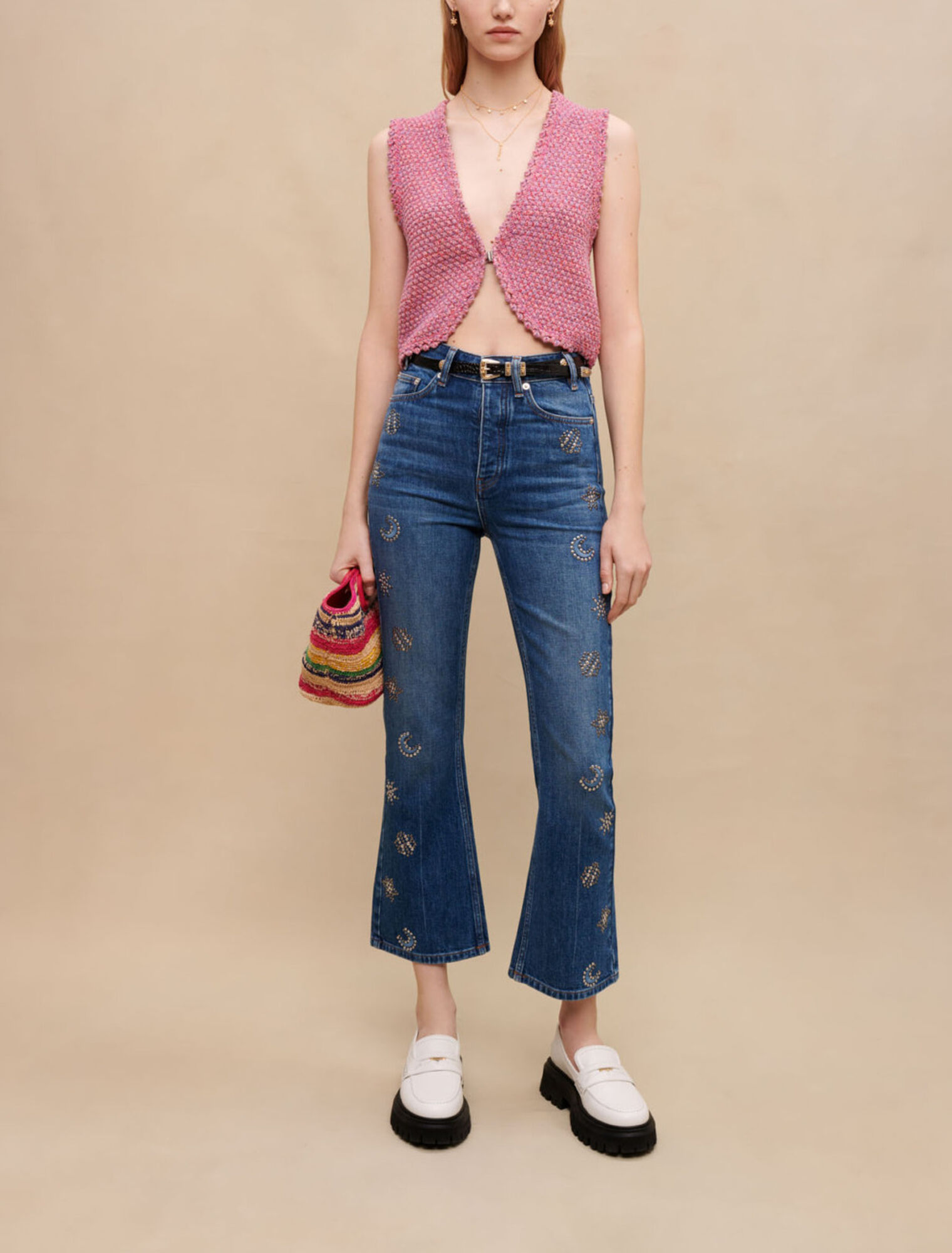 Jeans adorned with moon crystals