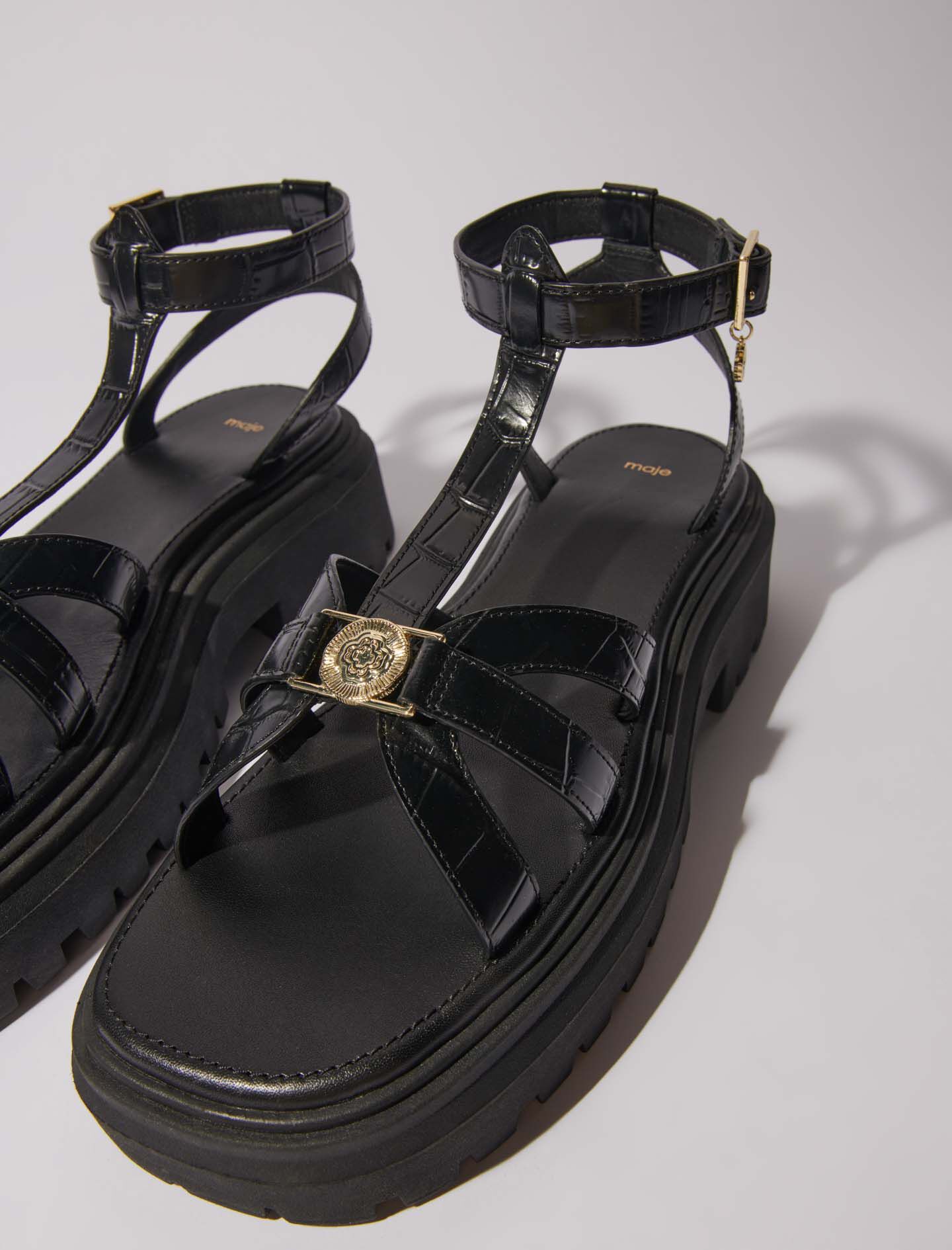 Flat sandals with tread Black / Gray For Women | Maje Flat sandals with tread Black / Gray For Women | Maje