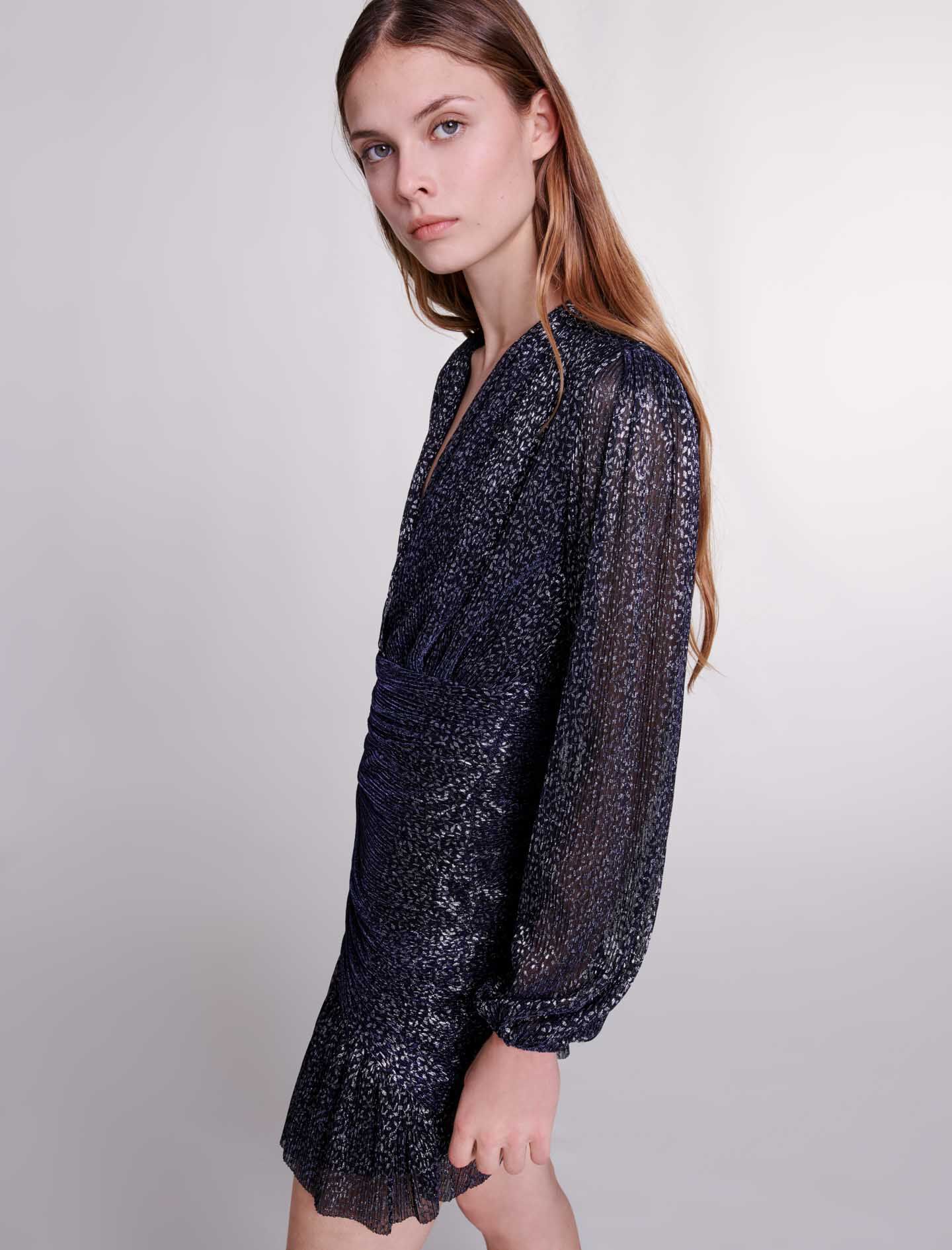 Draped lurex dress Blue For Women | Maje