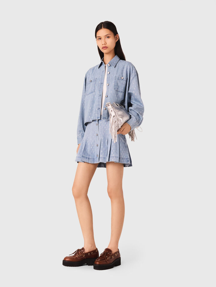 Short rhinestone denim shirt