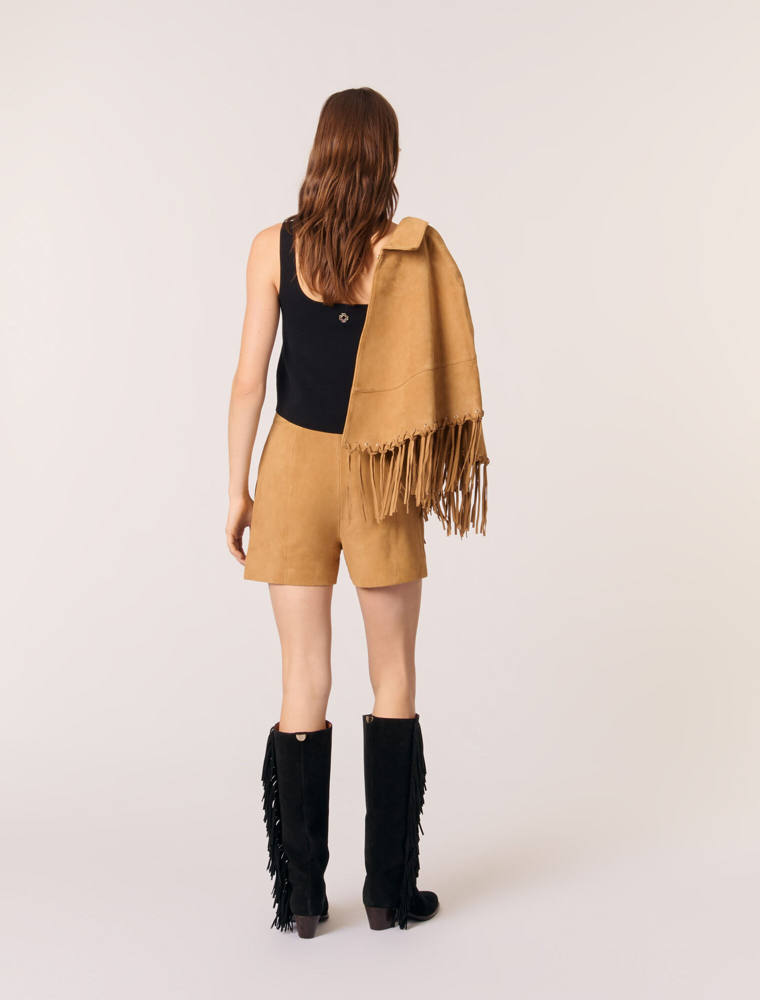Fringed leather shorts