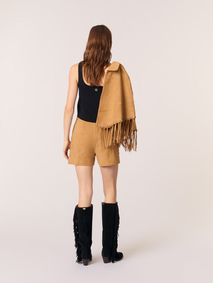 Fringed leather shorts